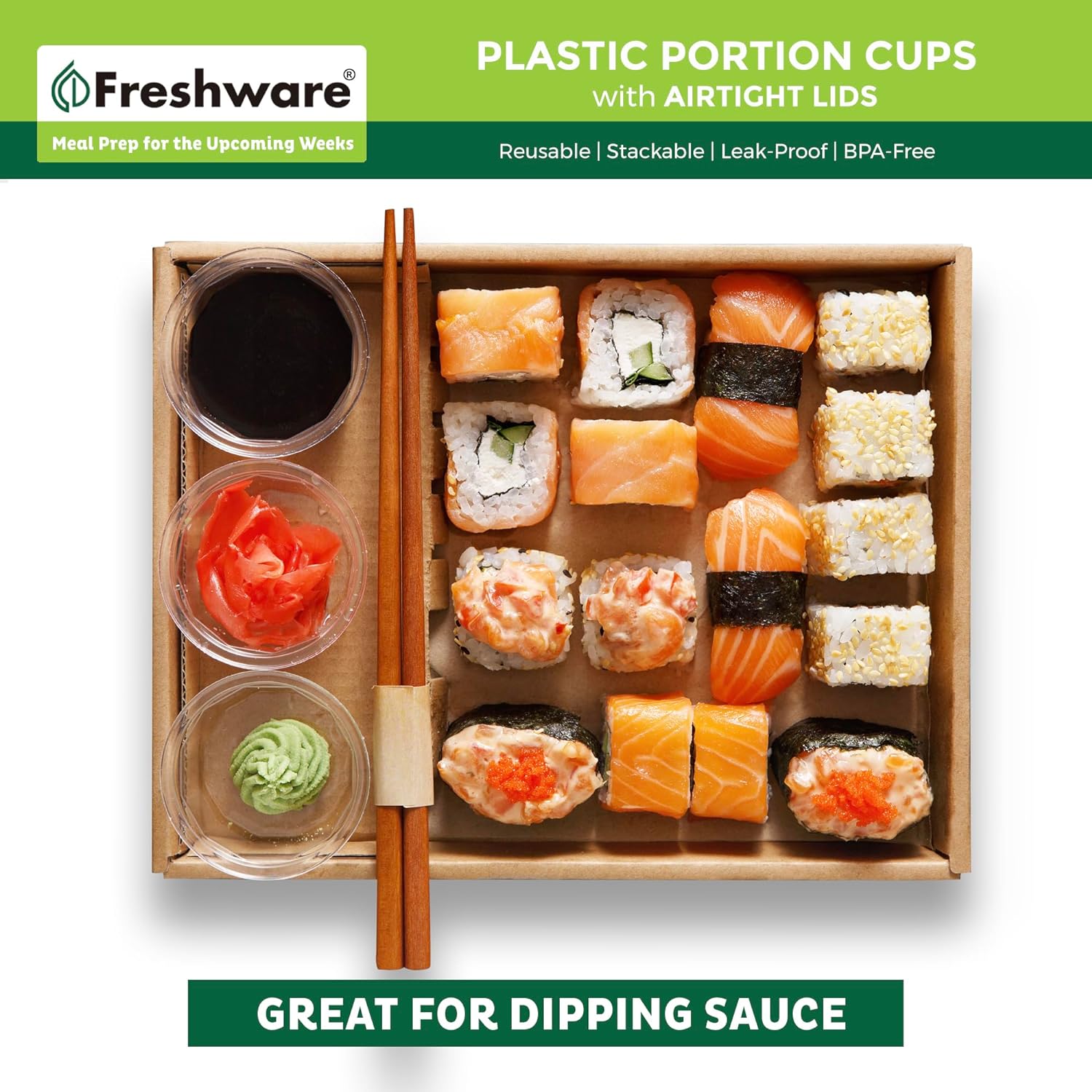 Freshware 200-Piece Polypropylene Portion Cups, Clear | 2 Ounce | 200 Sets | Cups with Lids