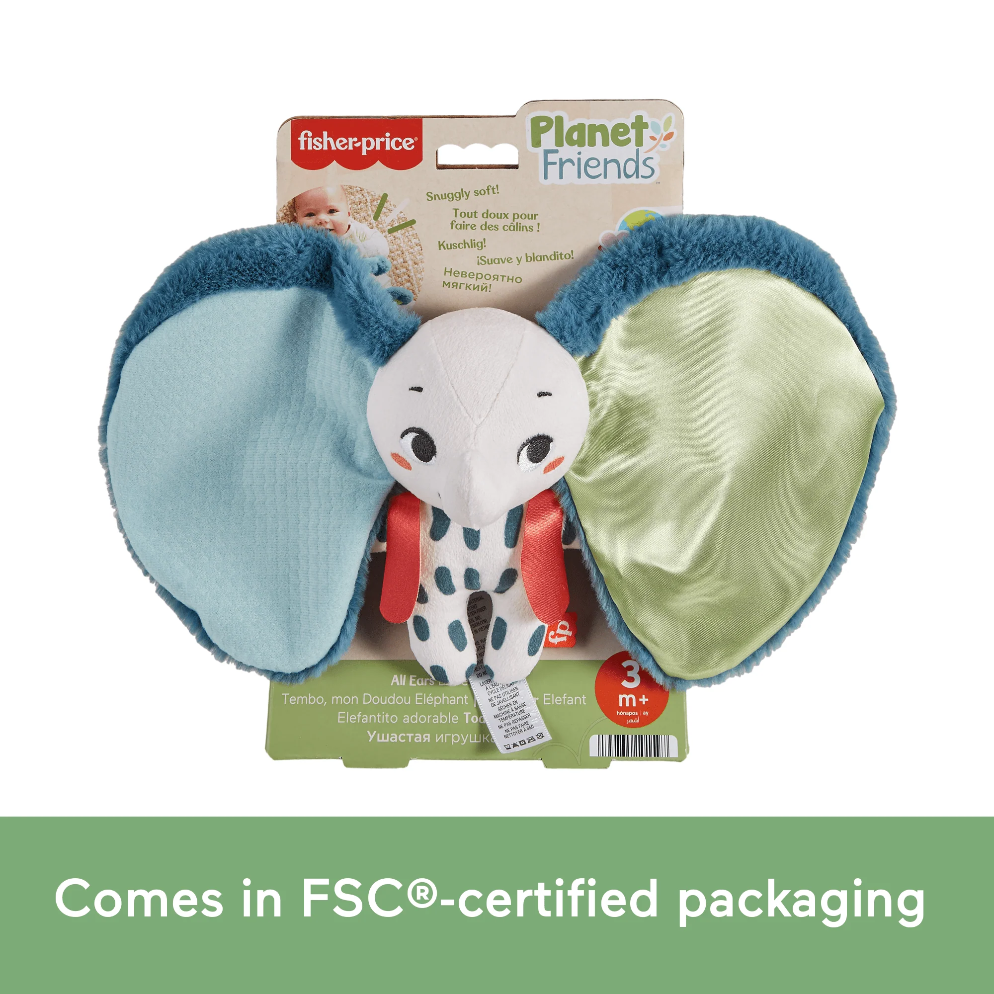 Fisher-Price Planet Friends All Ears Lovey Baby Sensory Toy, Plush Elephant For Newborns