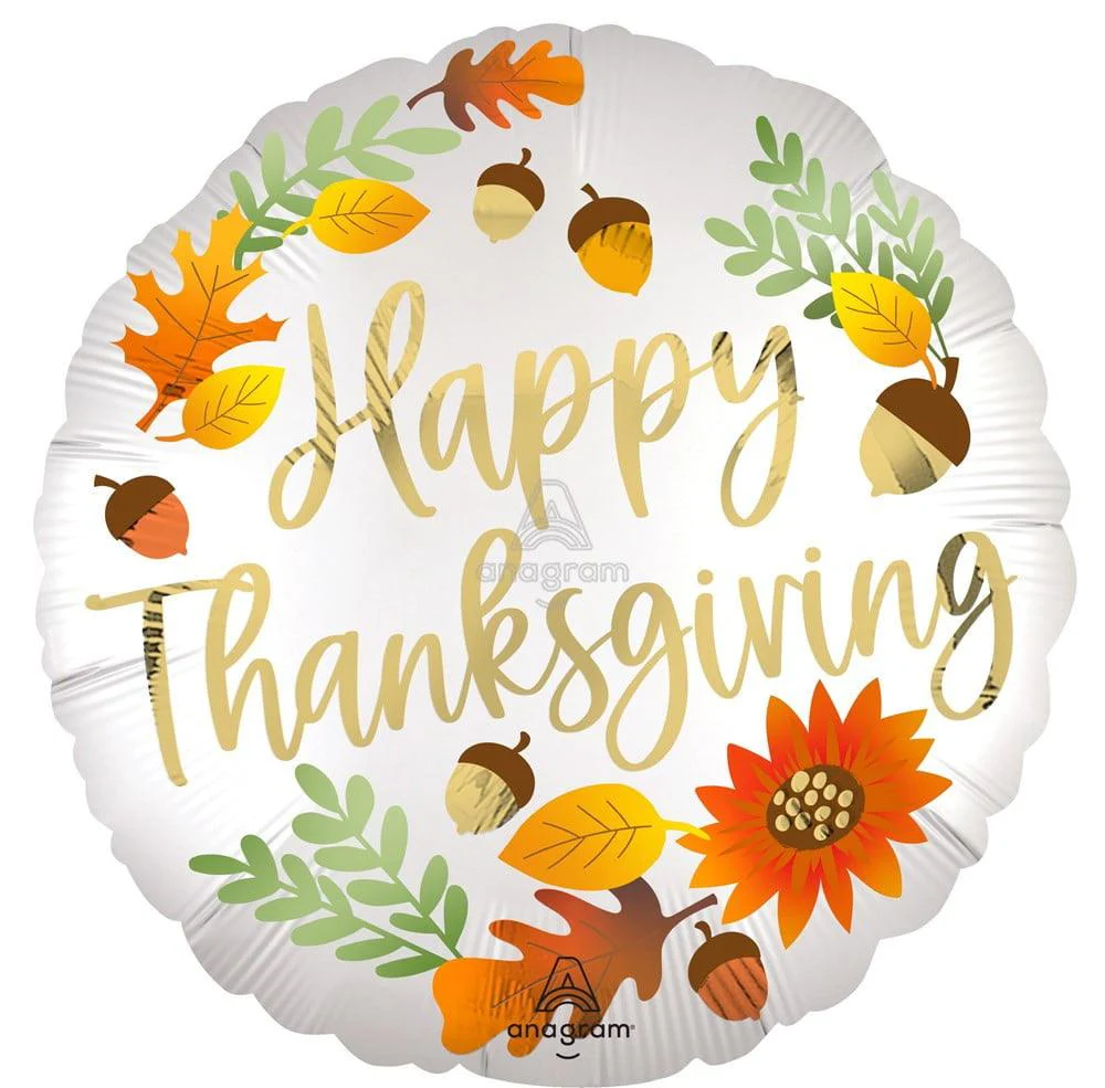 Anagram Satin Happy Thanksgiving 18in Foil Balloon FLAT