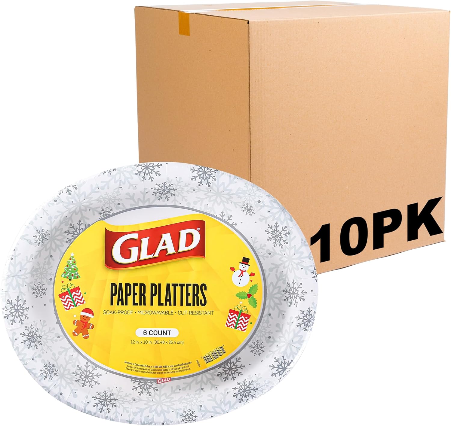 Glad Disposable Holiday Paper Plates, 10 Inch, 20 Count - Red Snowflake Design, Heavy Duty and Microwavable