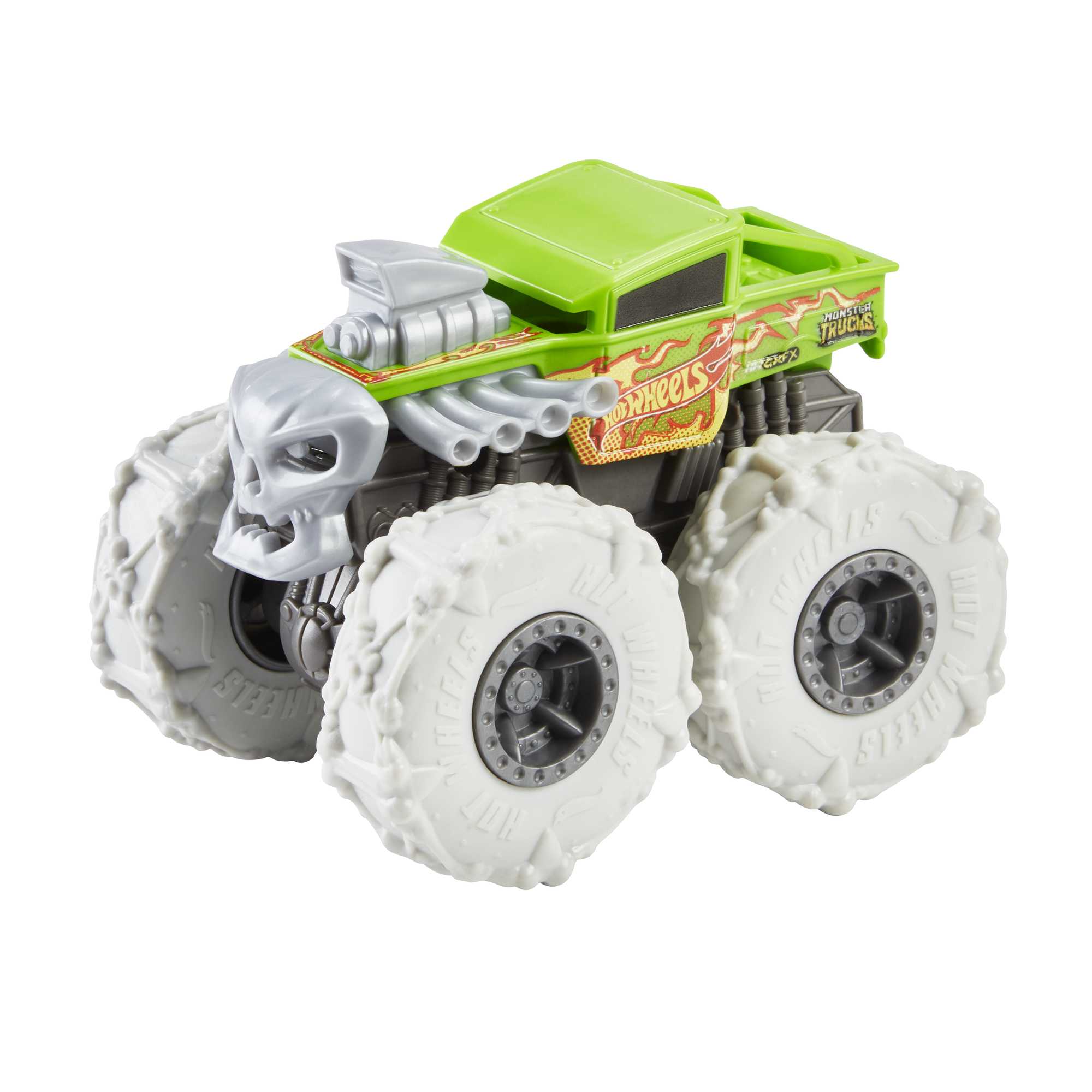 Hot Wheels Monster Trucks Ve��culo de Brinquedo 1:43 Pneus Para Todo Terreno Bone Shaker Flaming Skull