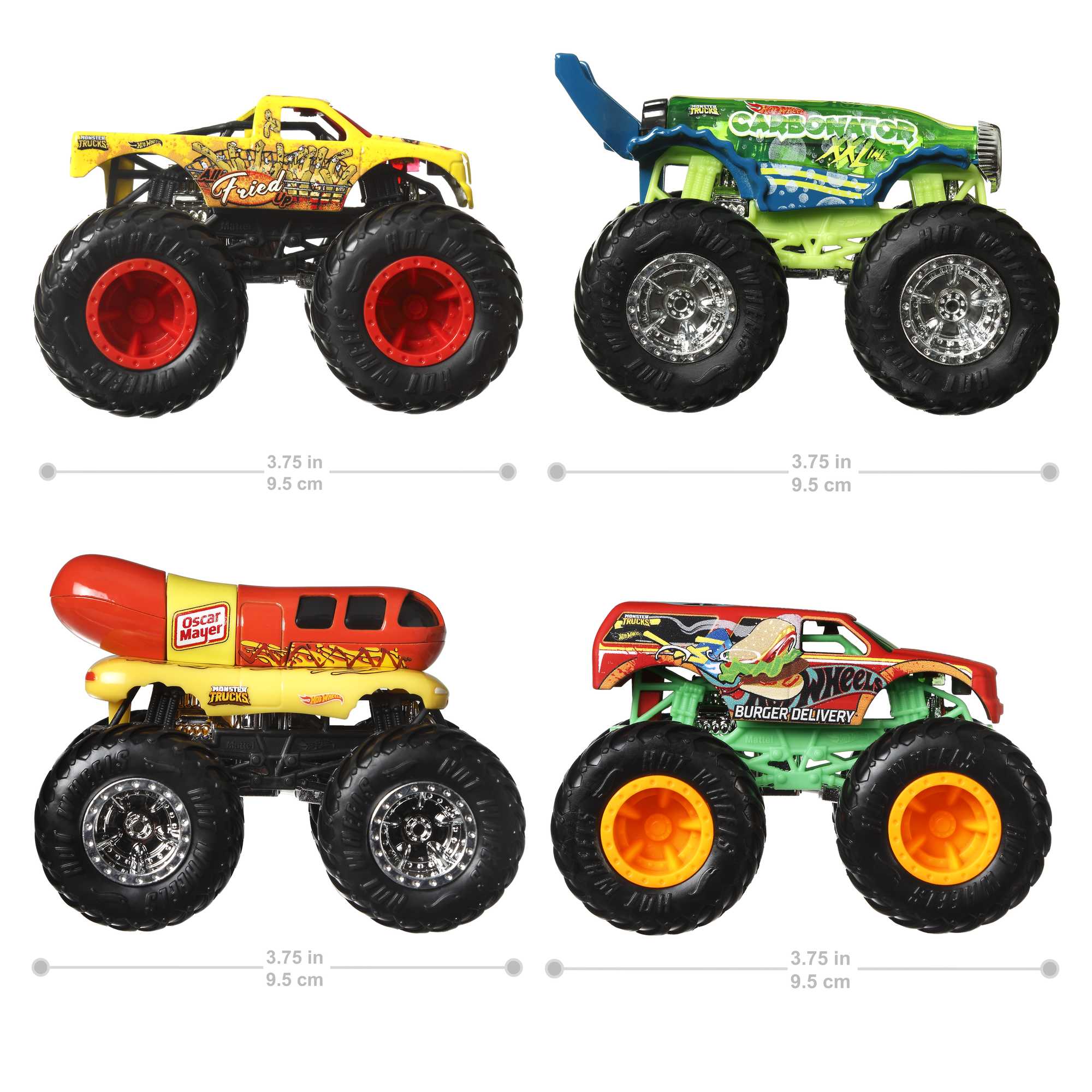 Hot Wheels Monster Trucks 4-Pack, Set Of 4 1:64 Scale Toy Trucks With Giant Wheels
