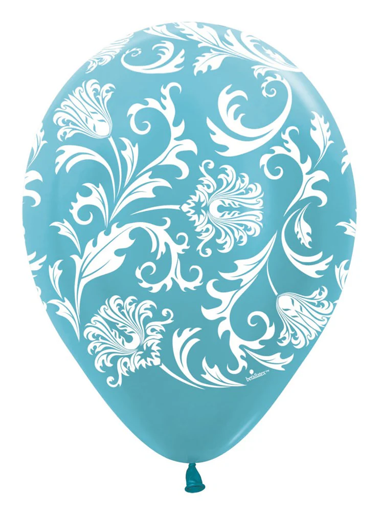 11 inch Sempertex Damask - Pearl Carribean Blue Latex Balloons All Over Print 50ct