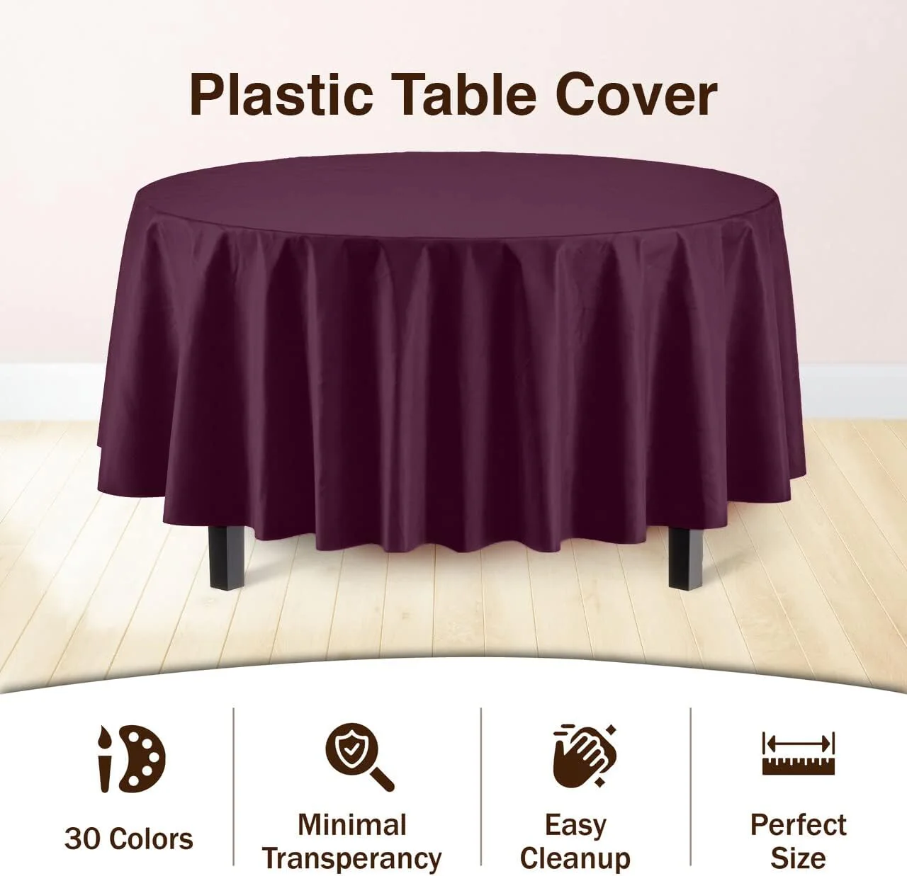 Plum Round Plastic Table Cover