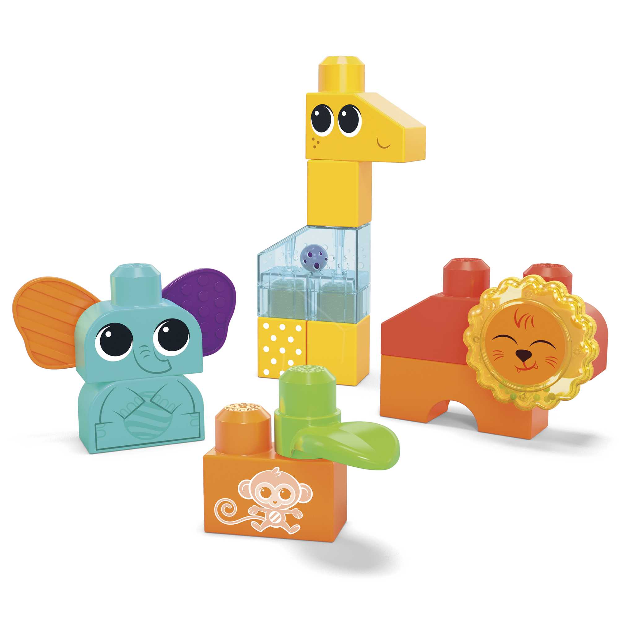 MEGA BLOKS Fisher-Price Sensory Toy Blocks Rock N Rattle Safari (15 Pieces) For Toddler