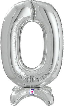 Betallic Number Stand Up 0 Silver 25 inch Air Filled Shaped Foil Balloon packed w/straw 1ct