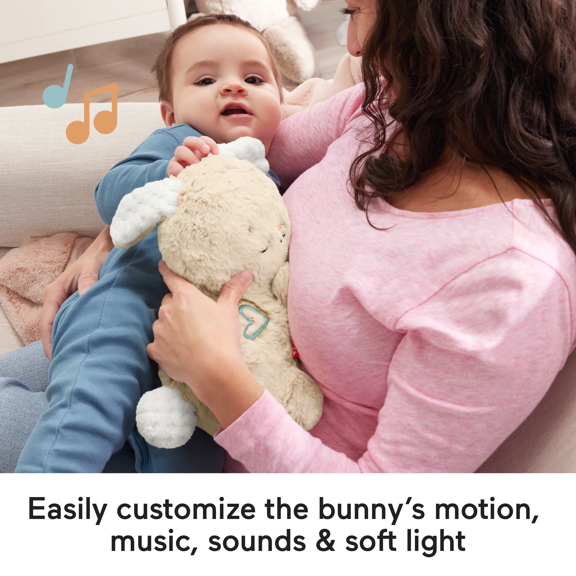 Fisher-Price Soothe & Settle Bunny Plush Baby Toy & Customizable Sound Machine With Motion