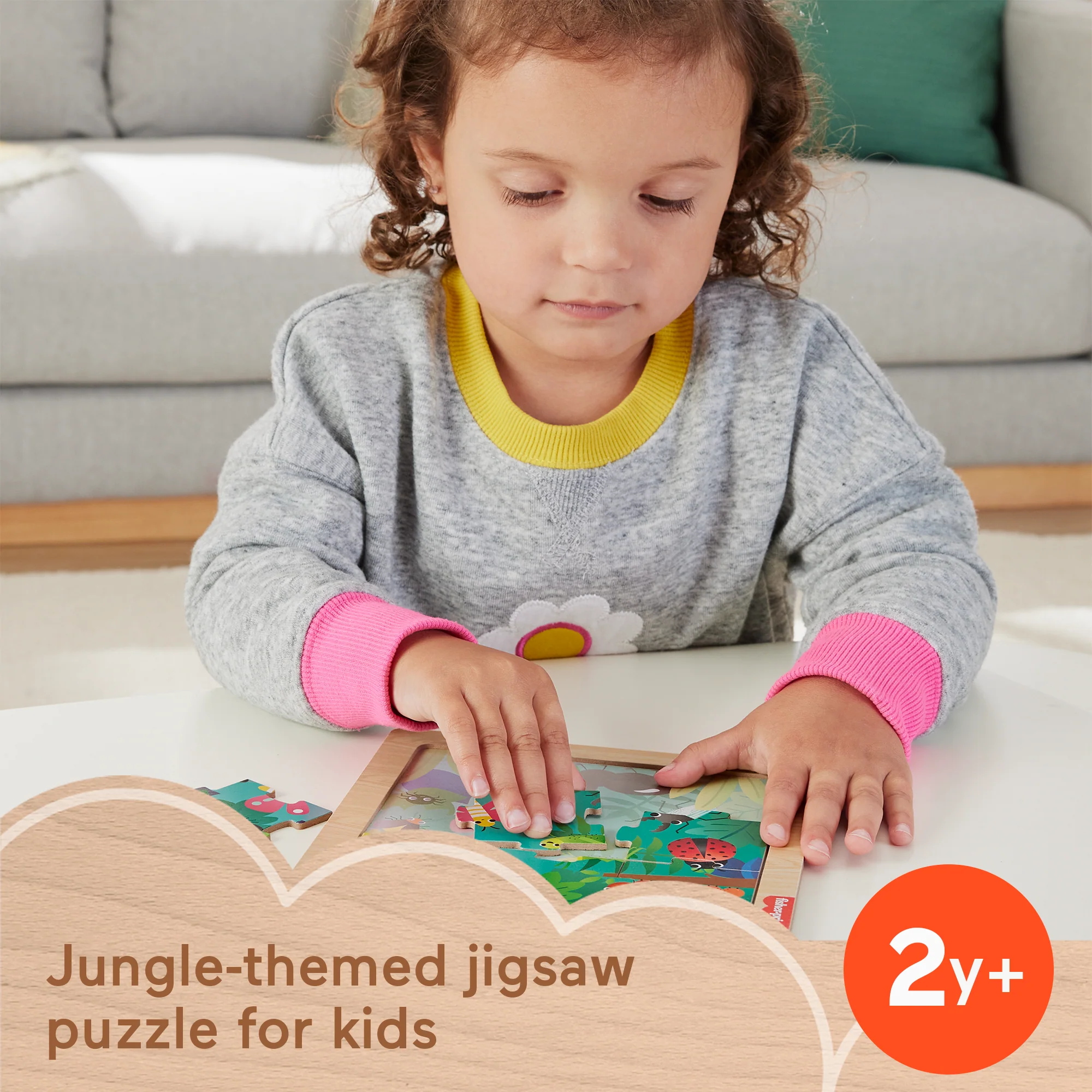 Fisher-Price Wooden Jigsaw Puzzle Jungle Theme For Toddlers & Preschool Kids, 9 Wood Pieces