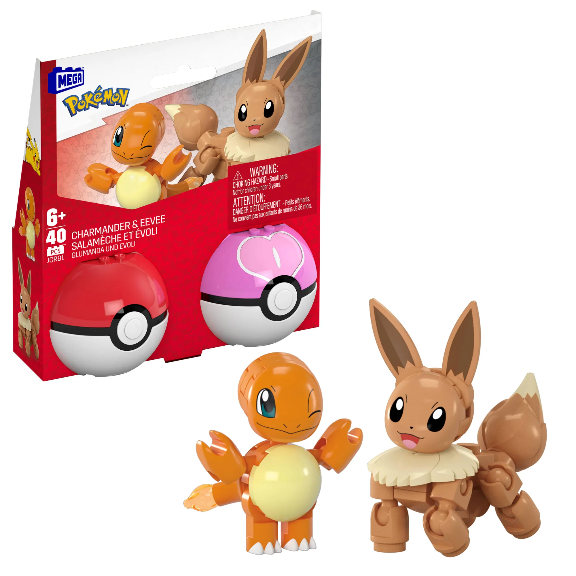 MEGA Pok��mon Pok�� Ball 2-Pack Building Toy Kits With 2 Action Figures (40 Pieces) For Kids