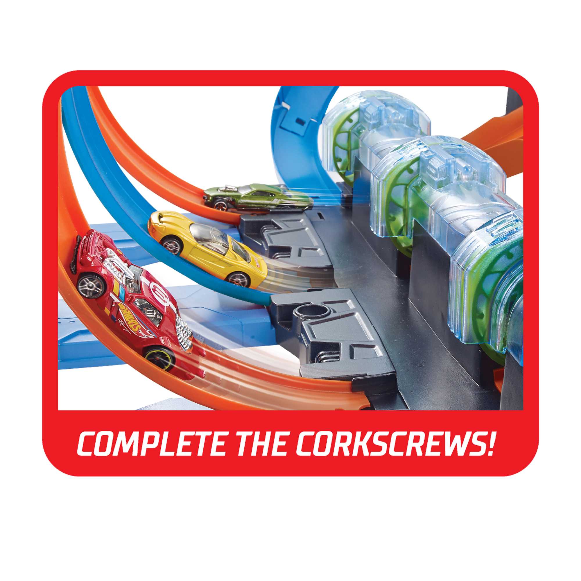 Hot Wheels Track Set With 1:64 Scale Toy Car, Motorized Track With 3 Corkscrew Loops