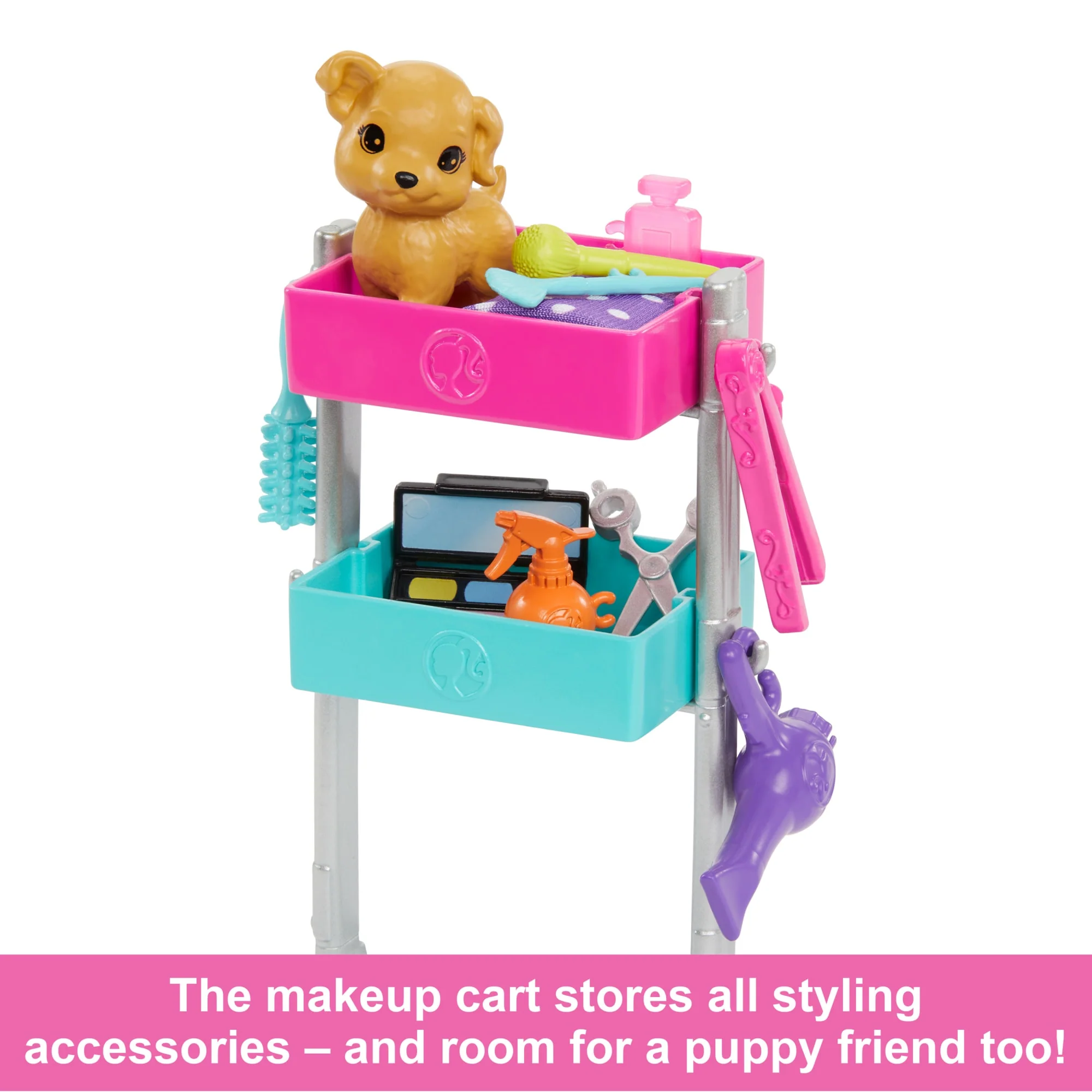 Barbie ��Malibu�� Stylist Doll & 14 Accessories Playset, Hair & Makeup Theme With Puppy & Styling Cart