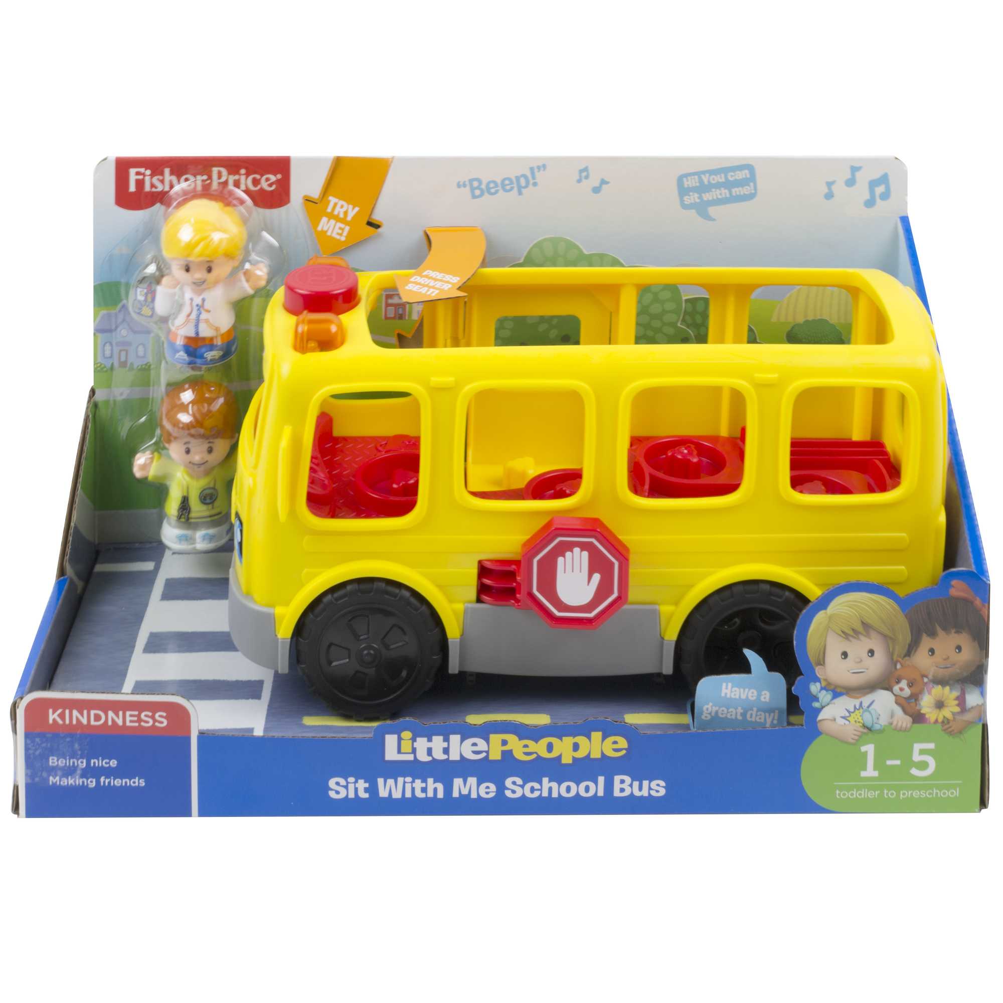 Fisher-Price Little People School Bus Toy With Lights And Sounds, 2 Figures, Toddler Toy