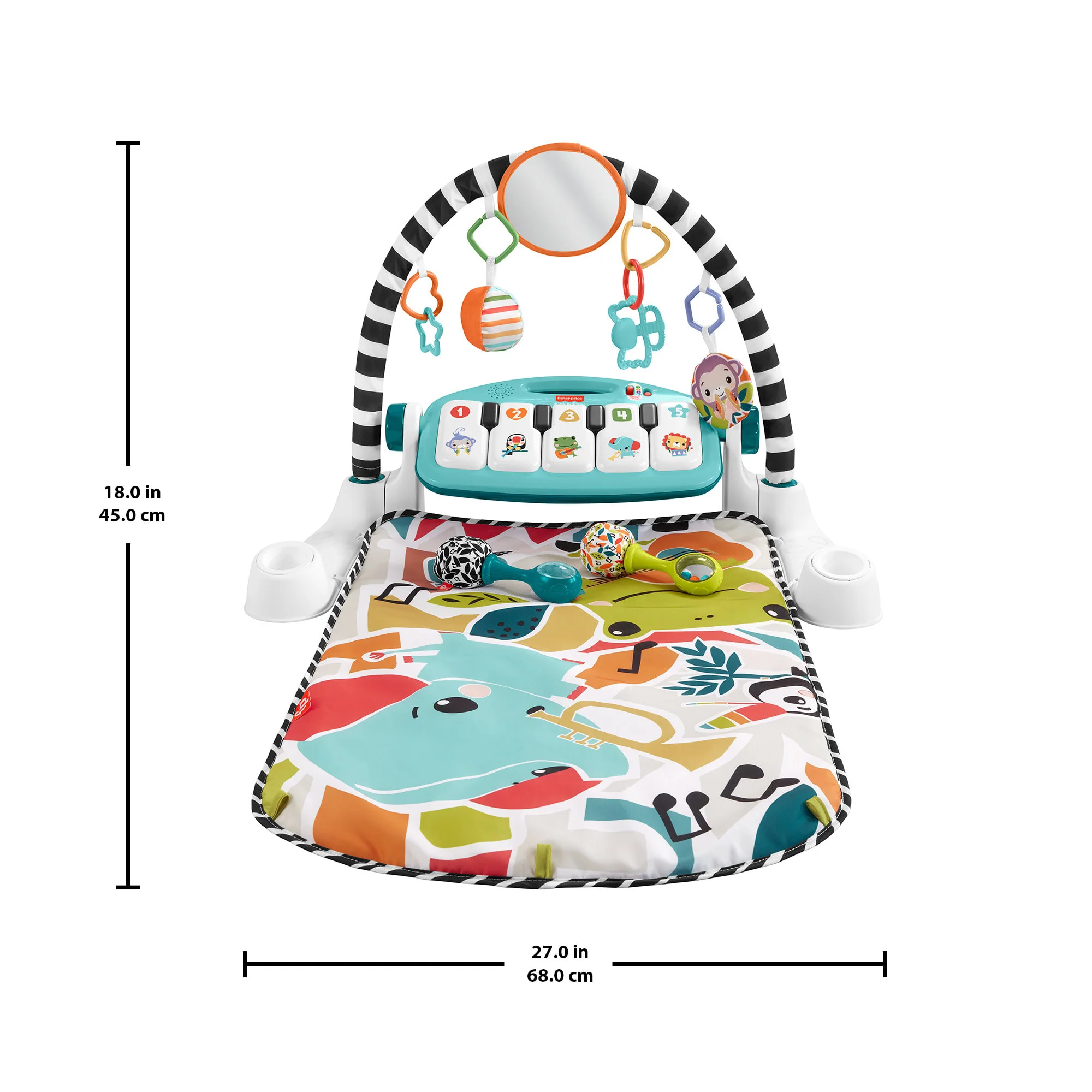 Fisher-Price Glow And Grow Kick & Play Piano Gym Baby Learning Toy With 2 Maracas, Blue