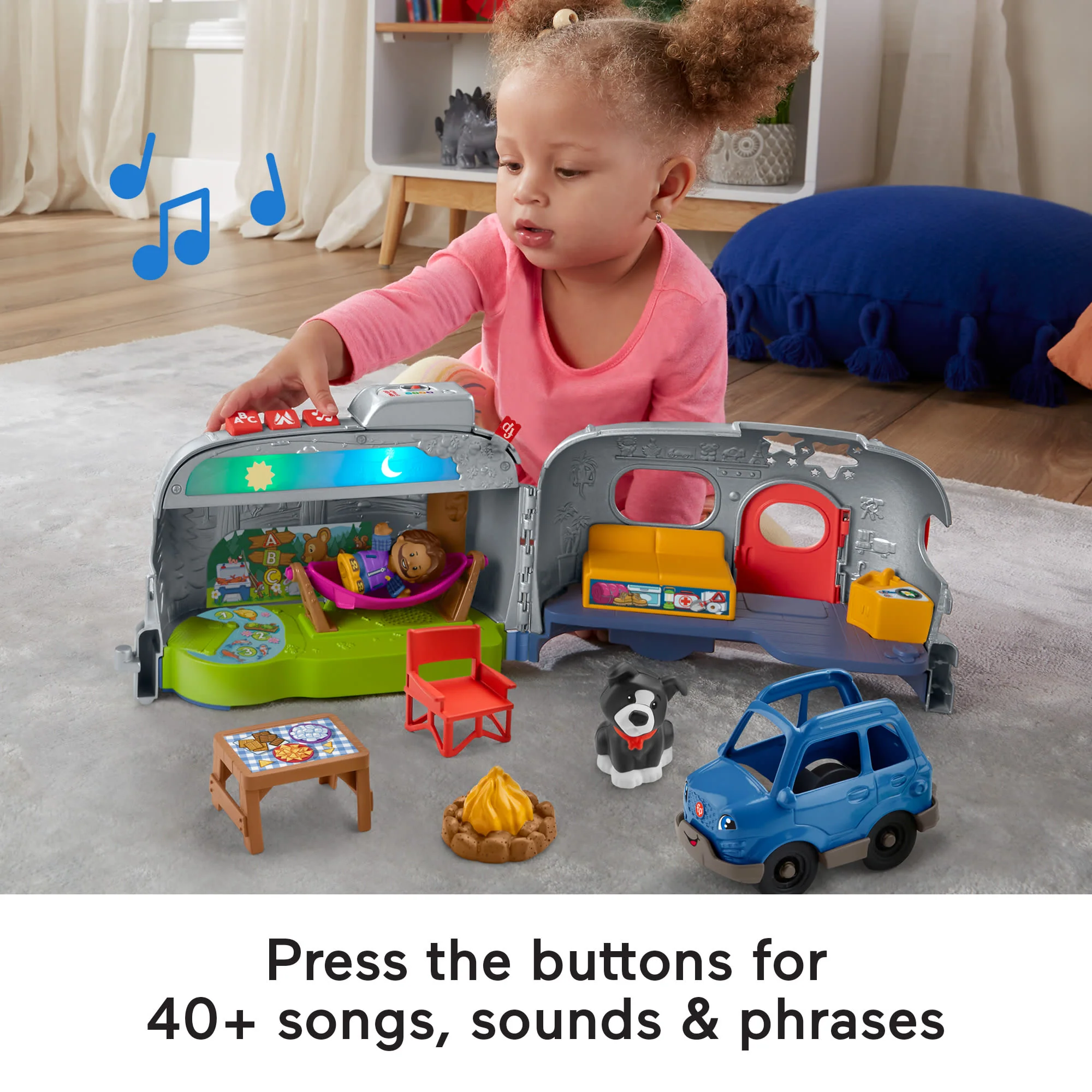 Fisher-Price Little People Light-Up Learning Camper Electronic Toy Rv For Toddlers, 8 Pieces