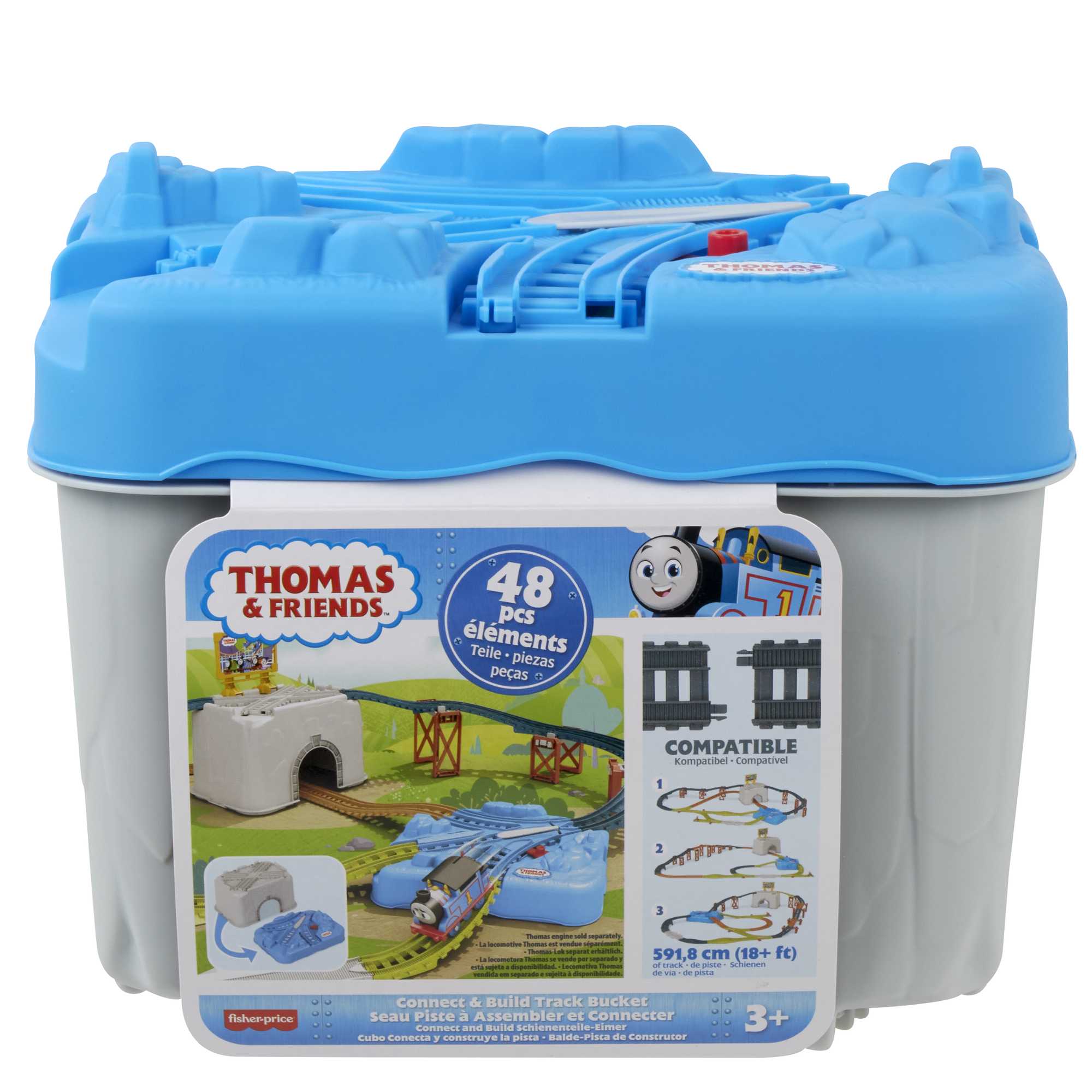 Thomas & Friends Train Tracks Set, Connect & Build Track Bucket, 34-Piece Preschool Toy