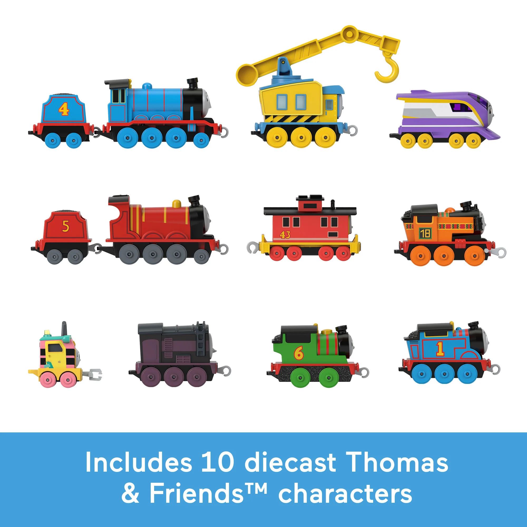 Thomas & Friends The Track Team Engine Pack, 10 Diecast Push-Along Toy Trains & Vehicles