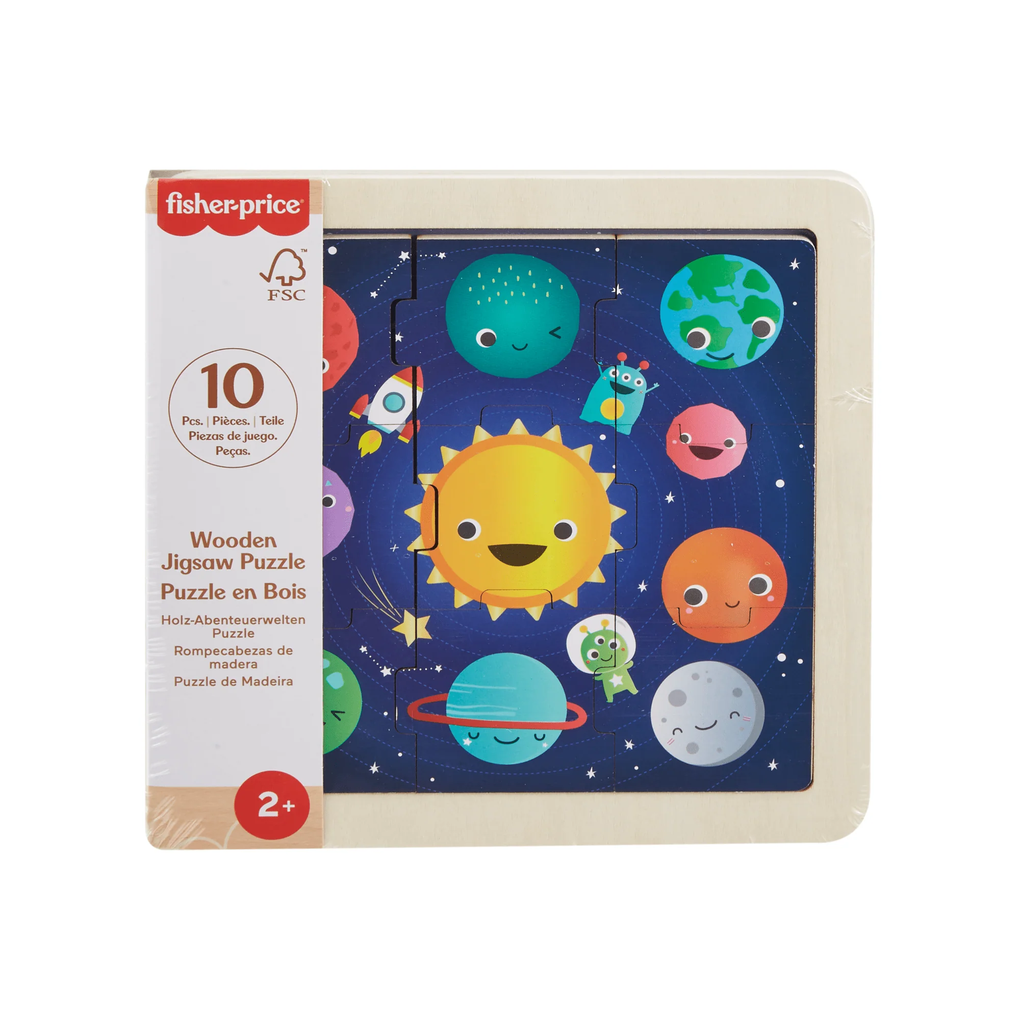 Fisher-Price Wooden Jigsaw Puzzle Space Theme For Toddlers & Preschool Kids, 9 Wood Pieces