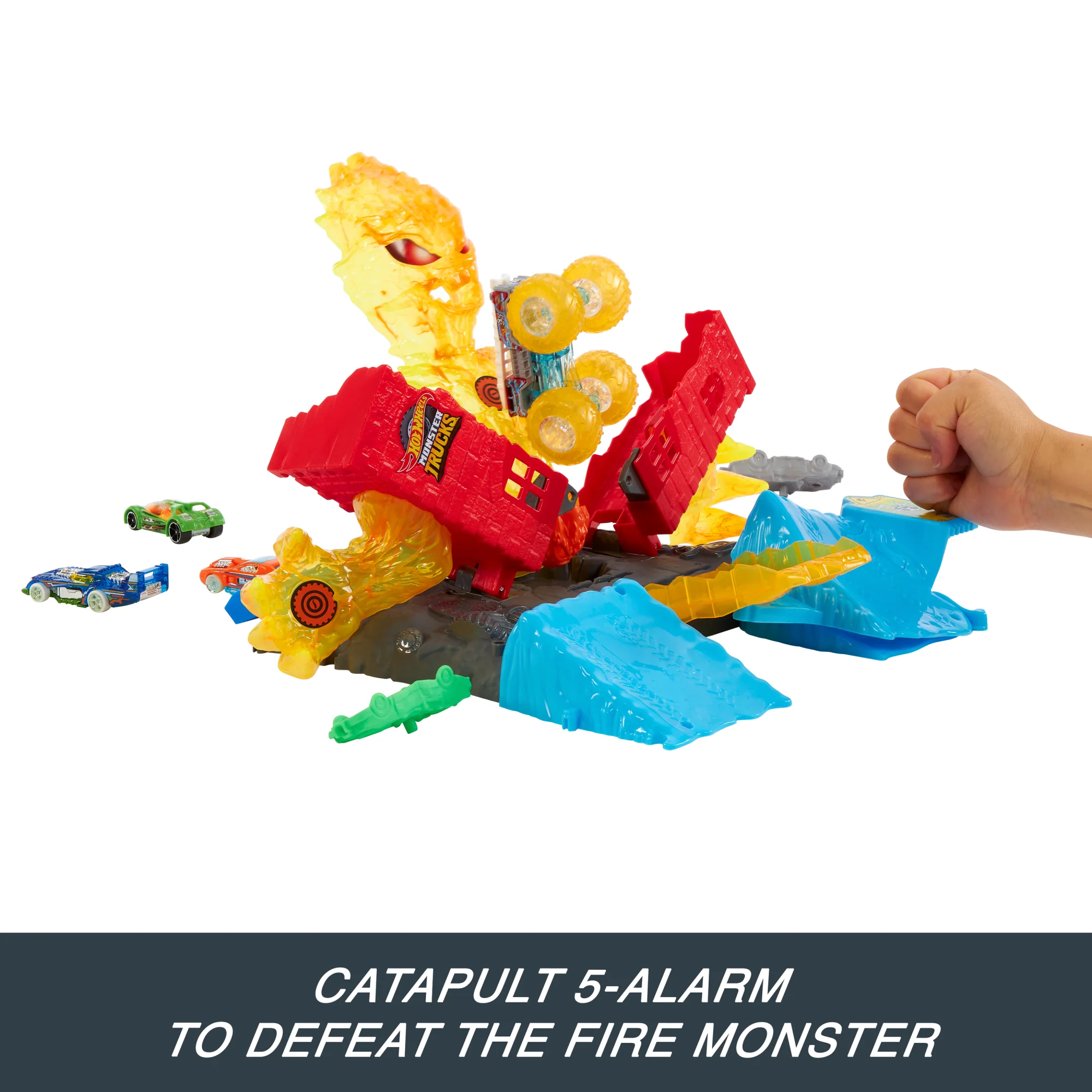 Hot Wheels Monster Trucks Power Smashers 5-Alarm Torch Tower Takedown Playset With 1:64 Scale Toy Truck & 2 Crushed Cars