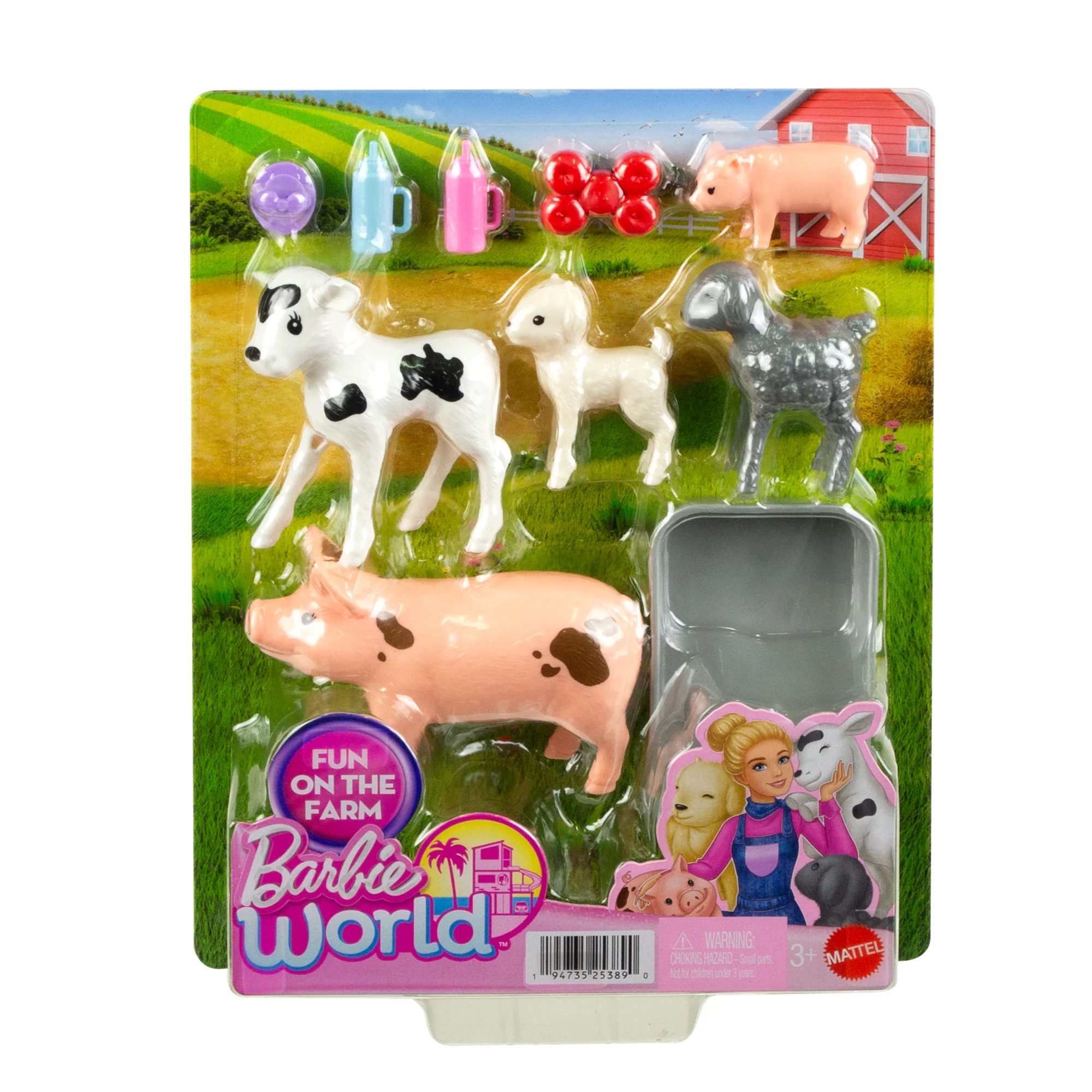 Barbie World Farm Playset With 10 Pieces Including 5 Farm Animals & Feeding Accessories