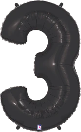 Betallic 3 Black 34 inch Shaped Foil Balloon Packaged 1ct
