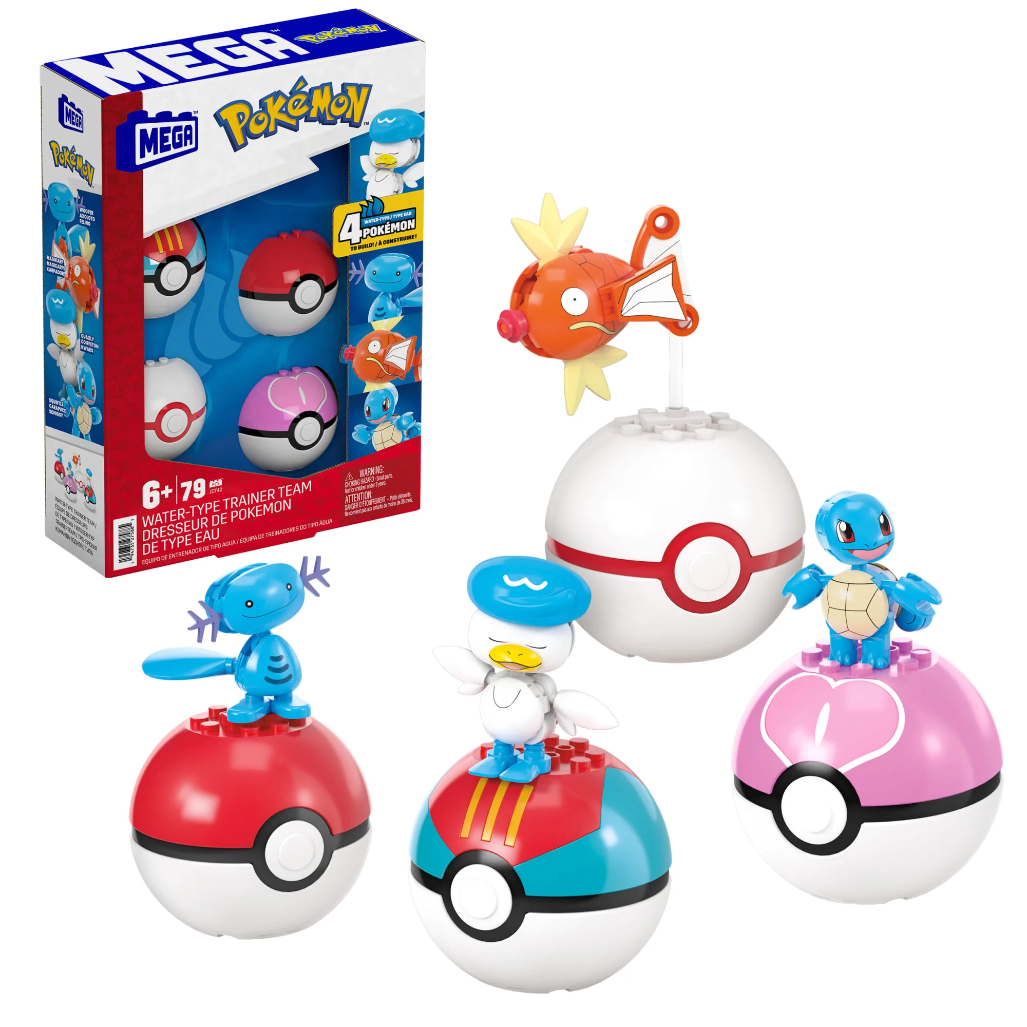 MEGA Pok��mon Water-Type Trainer Team Building Toy Kits With 2 Action Figures (79 Pieces) For Kids