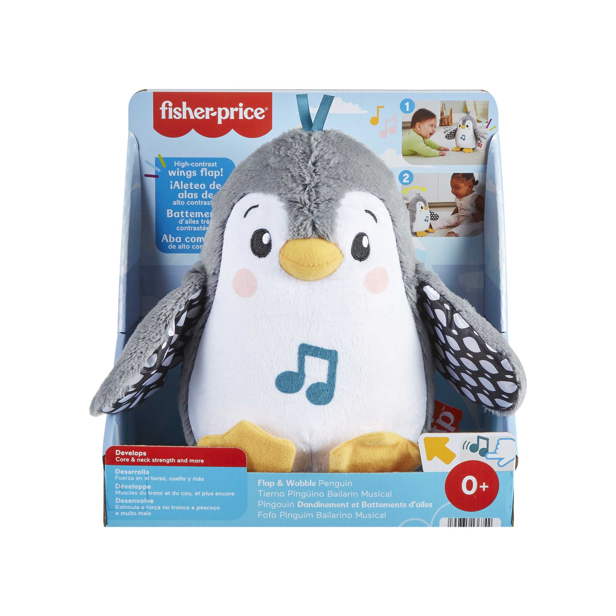 Fisher-Price Plush Tummy Time Toy, Flap & Wobble Penguin, Newborn Musical Toy
