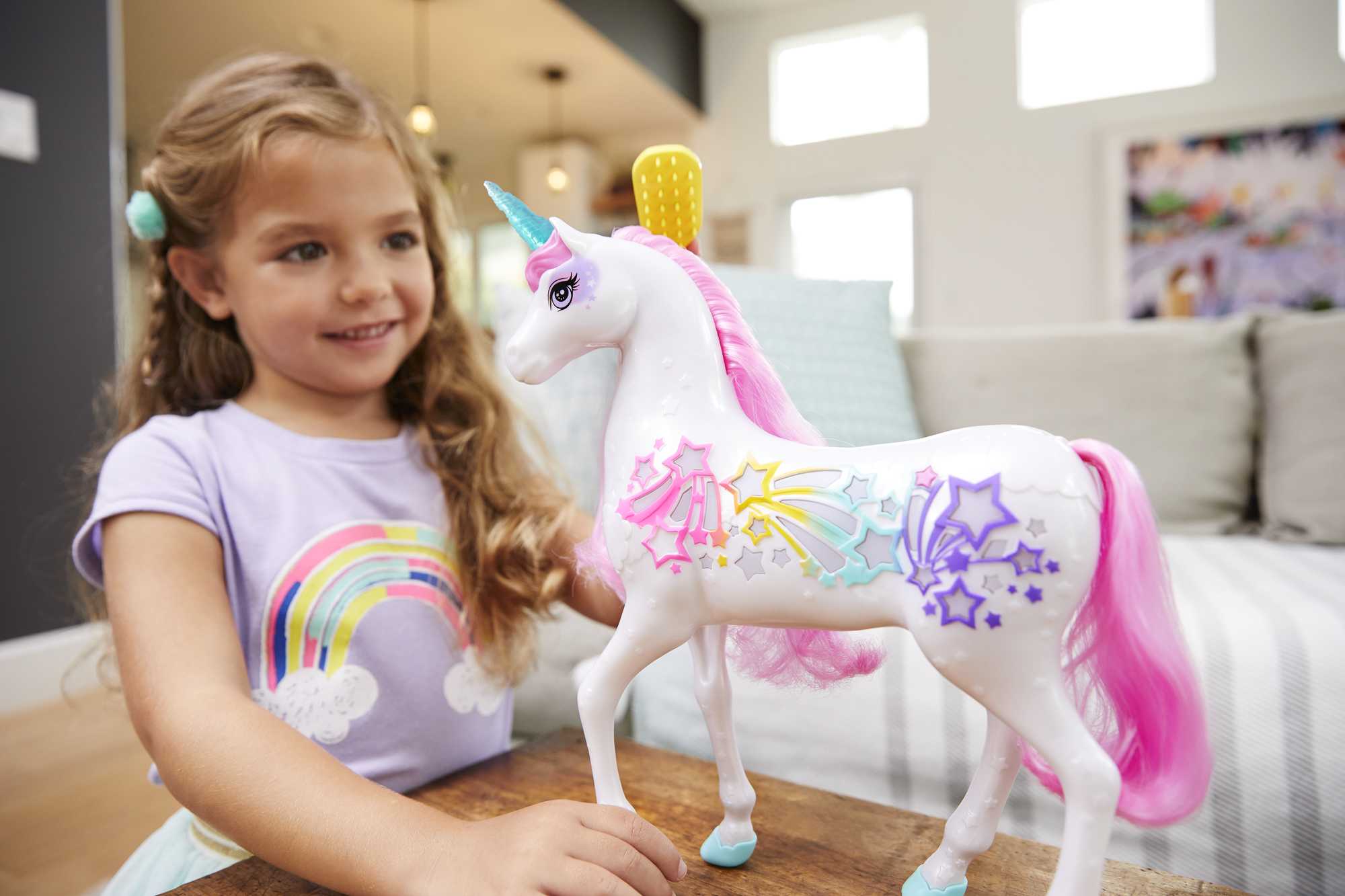 Barbie Dreamtopia Brush ��n Sparkle Unicorn With Lights And Sounds, White With Pink Mane And Tail
