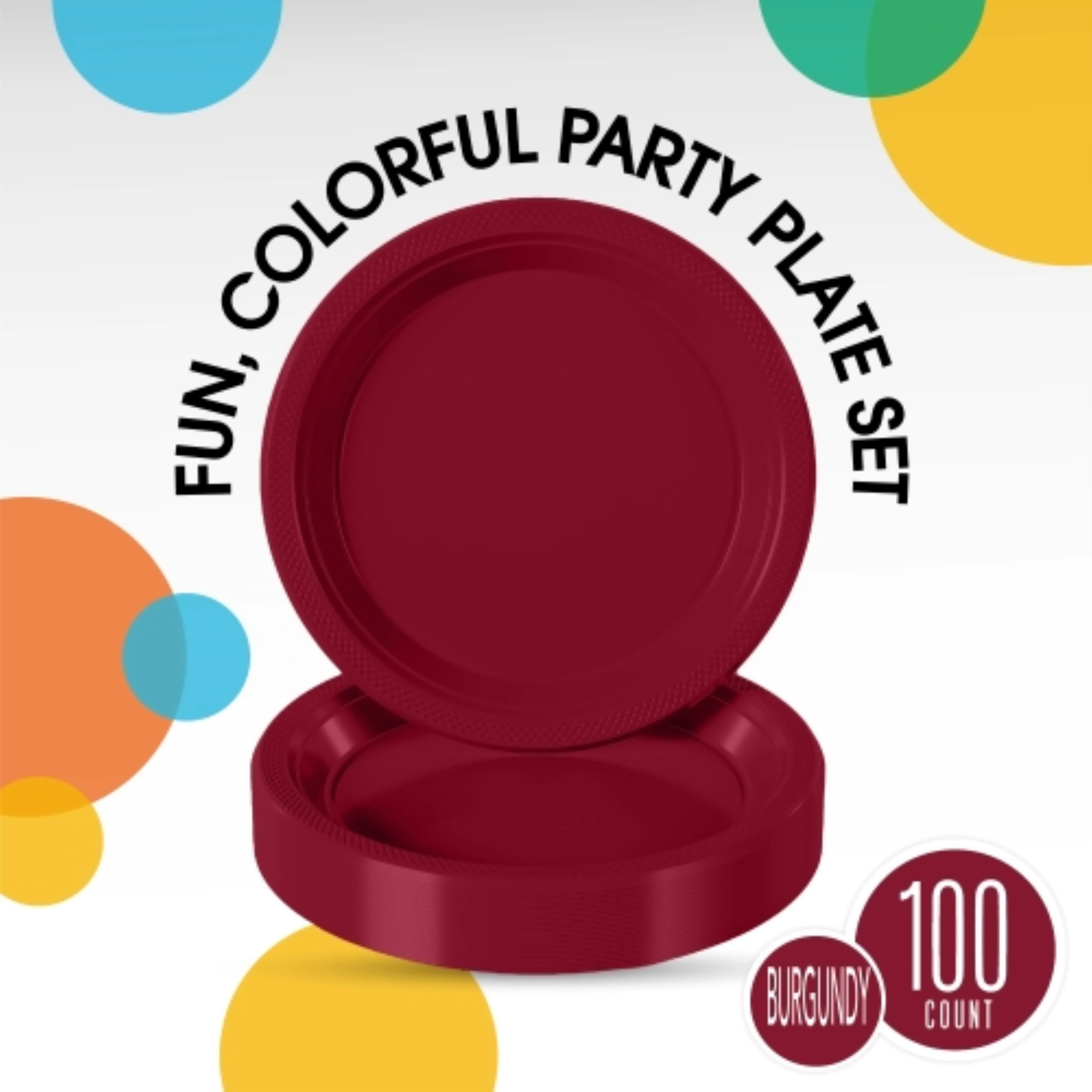 9 In. Burgundy Plastic Plates | 100 Count