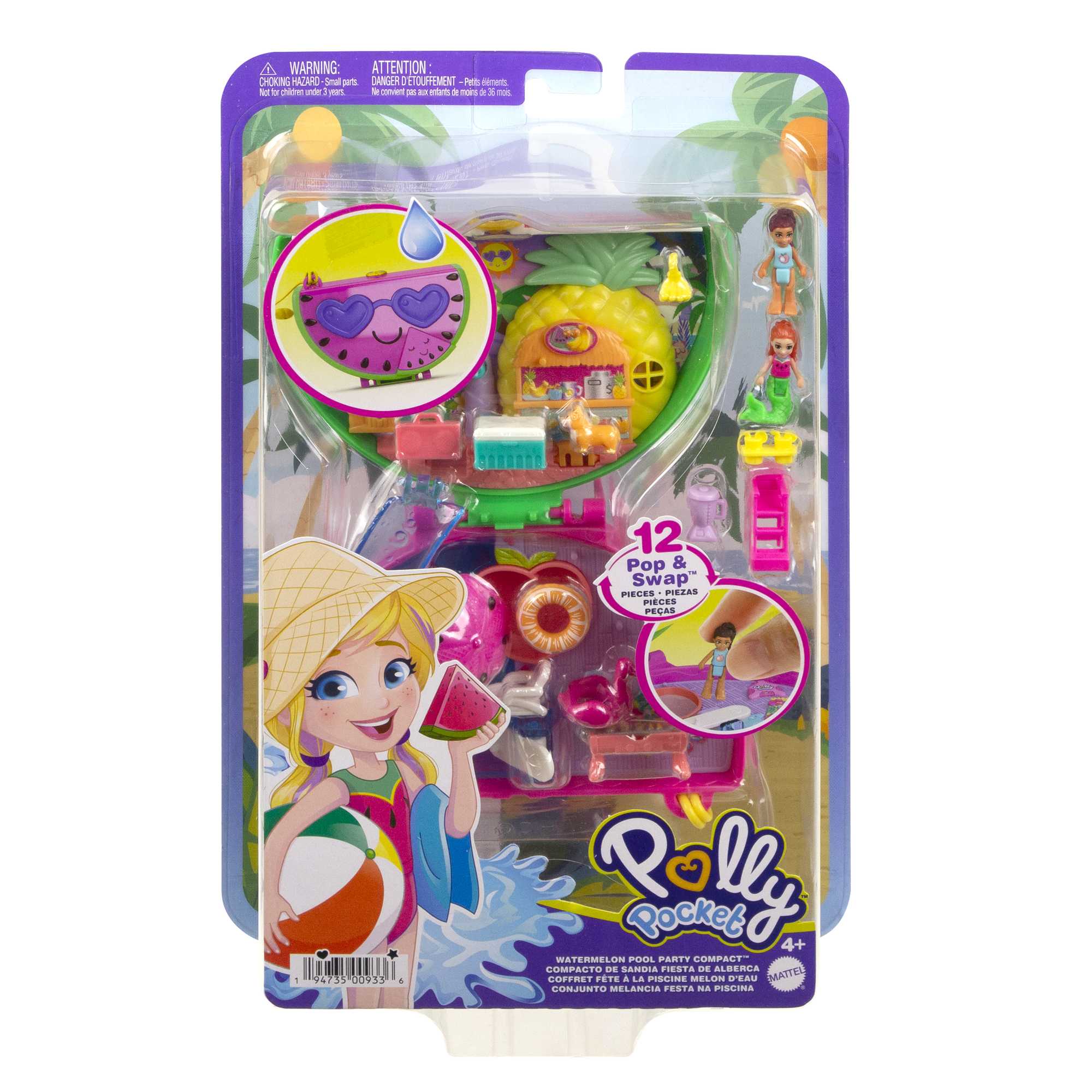 Polly Pocket Watermelon Pool Party Compact Playset With 2 Dolls & 12 Accessories