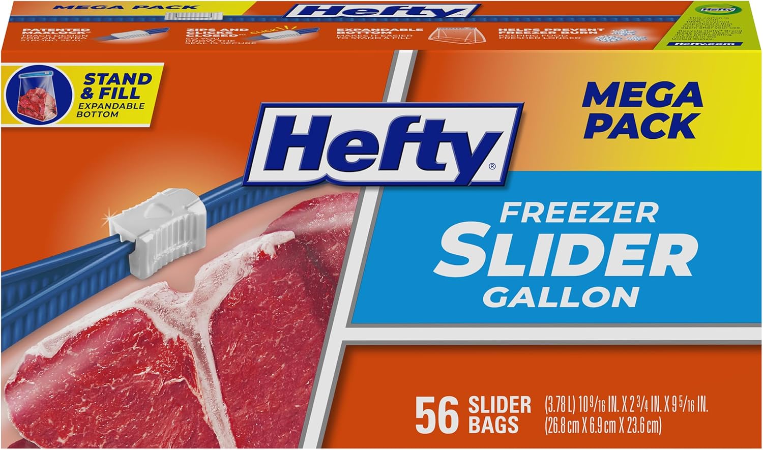 Hefty Slider Freezer Storage Bags, Gallon Size, 56 Count