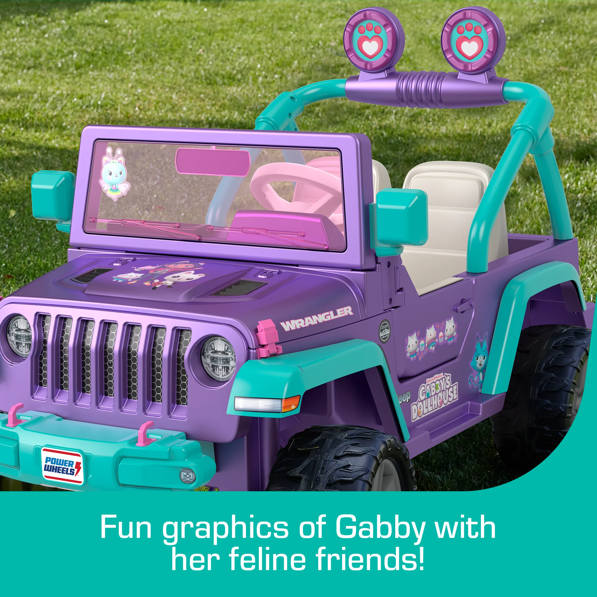 Power Wheels Gabby's Dollhouse Jeep Wrangler Battery-Powered Ride-On Toy Vehicle With Sounds