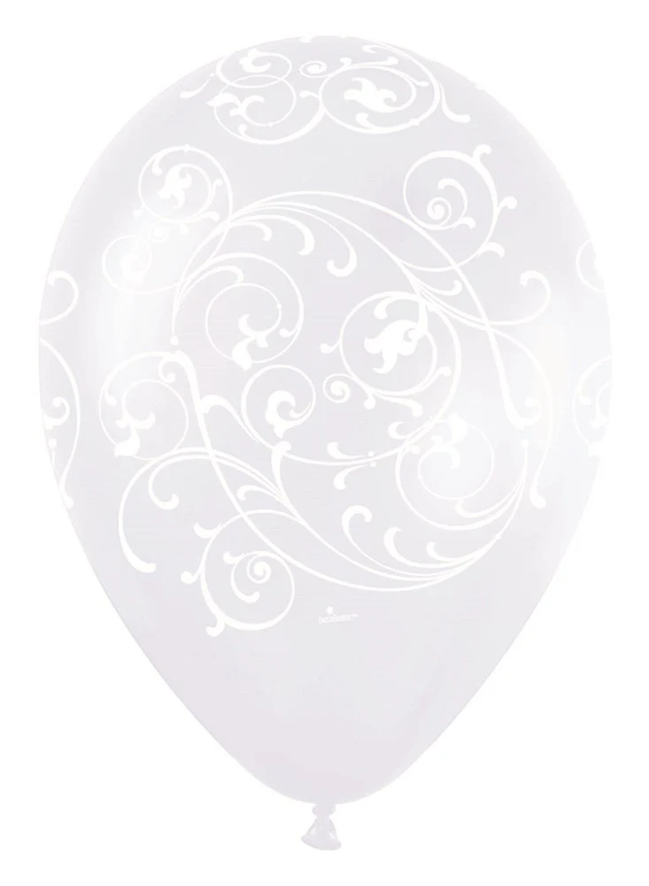 11 inch Sempertex Filigree - Pearl White Latex Balloons All Over Print 50ct