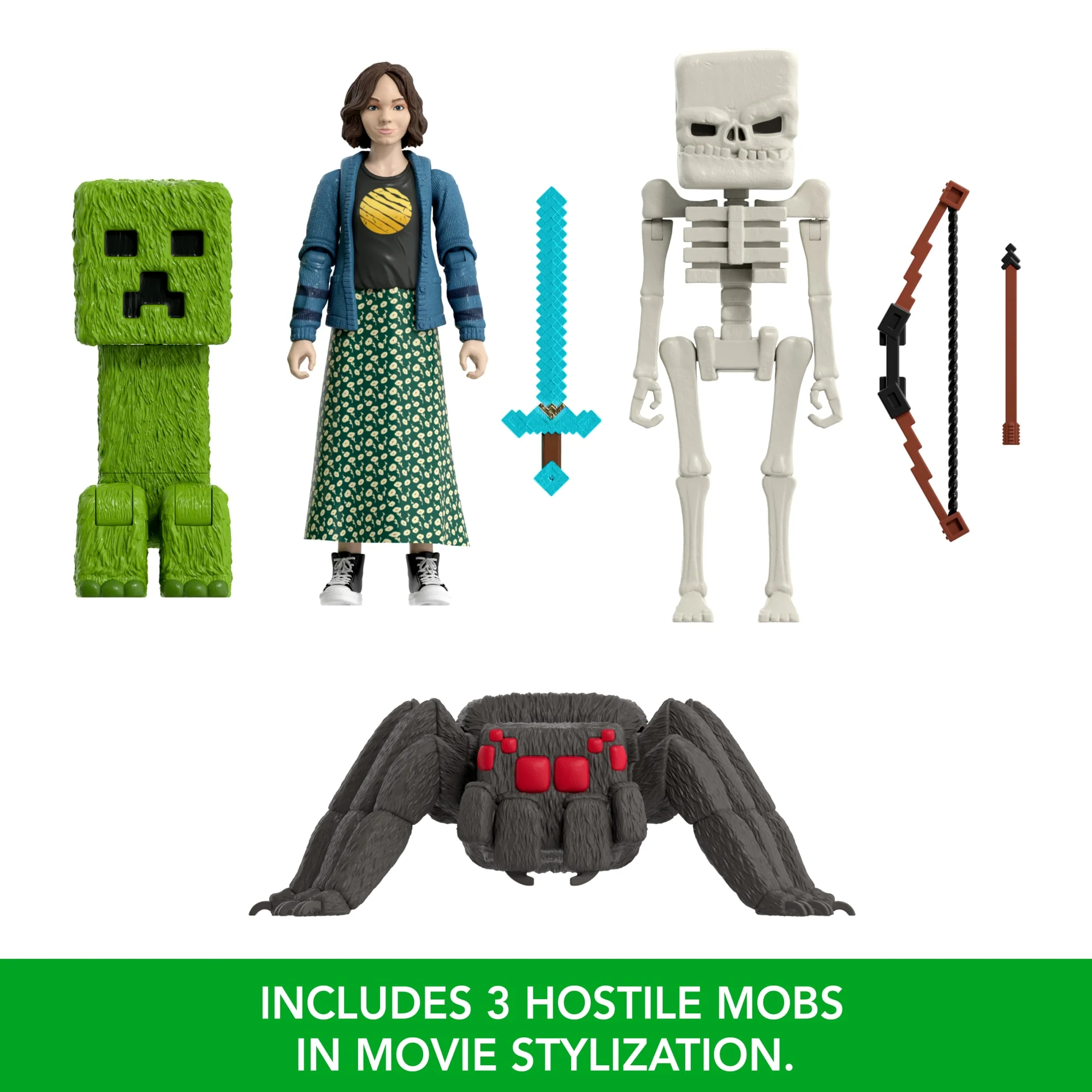 Minecraft Overworld Encounters Pack With 4 Action Figures & 3 Accessories Inspired By The Movie