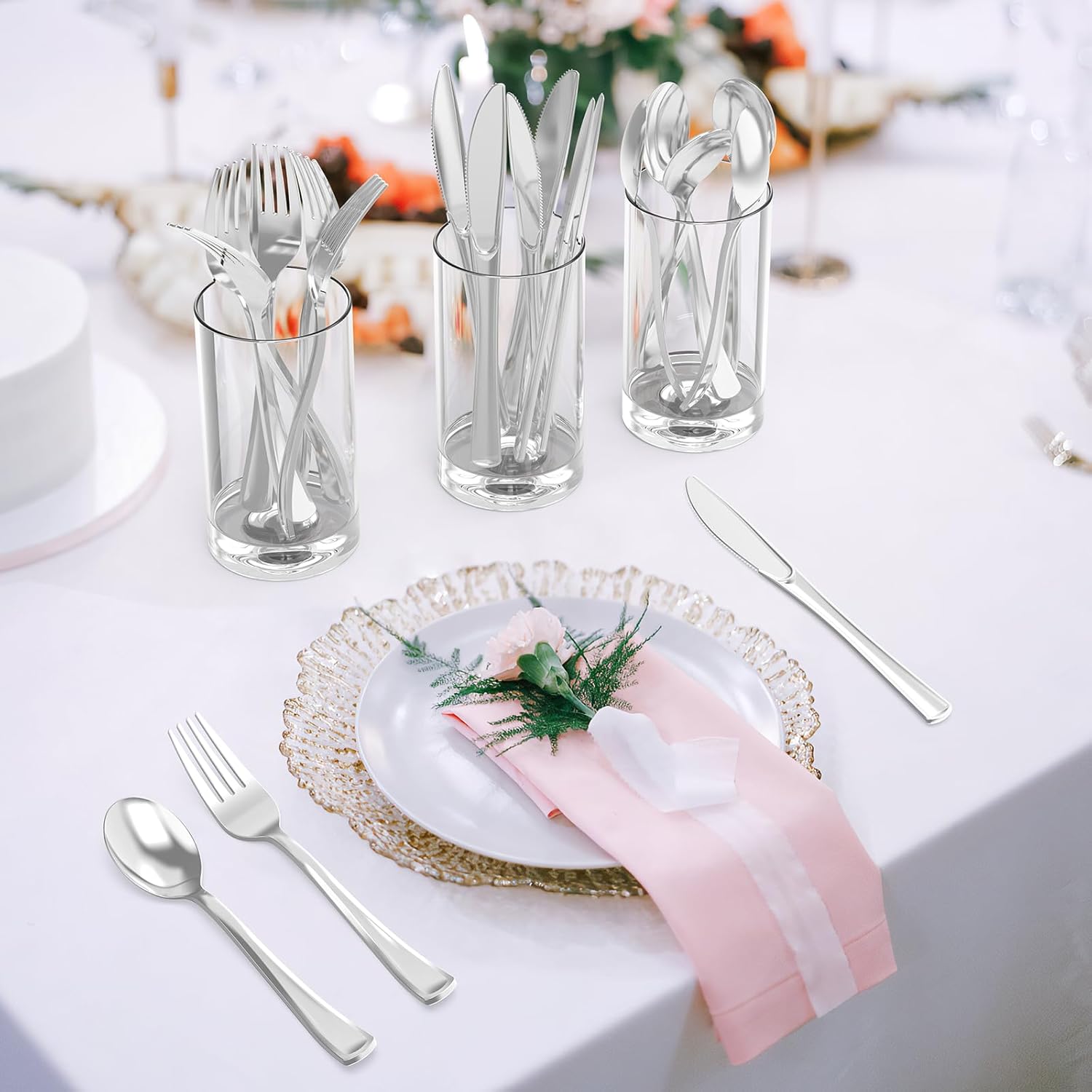 200 Count Heavy Duty Gold Plastic Silverware, 100 Forks, 50 Spoons, 50 Knives, BPA-Free, Heat Resistant, Disposable Gold Plastic Utensils Set, Gold Plastic Cutlery Set, Plasticware Bulk