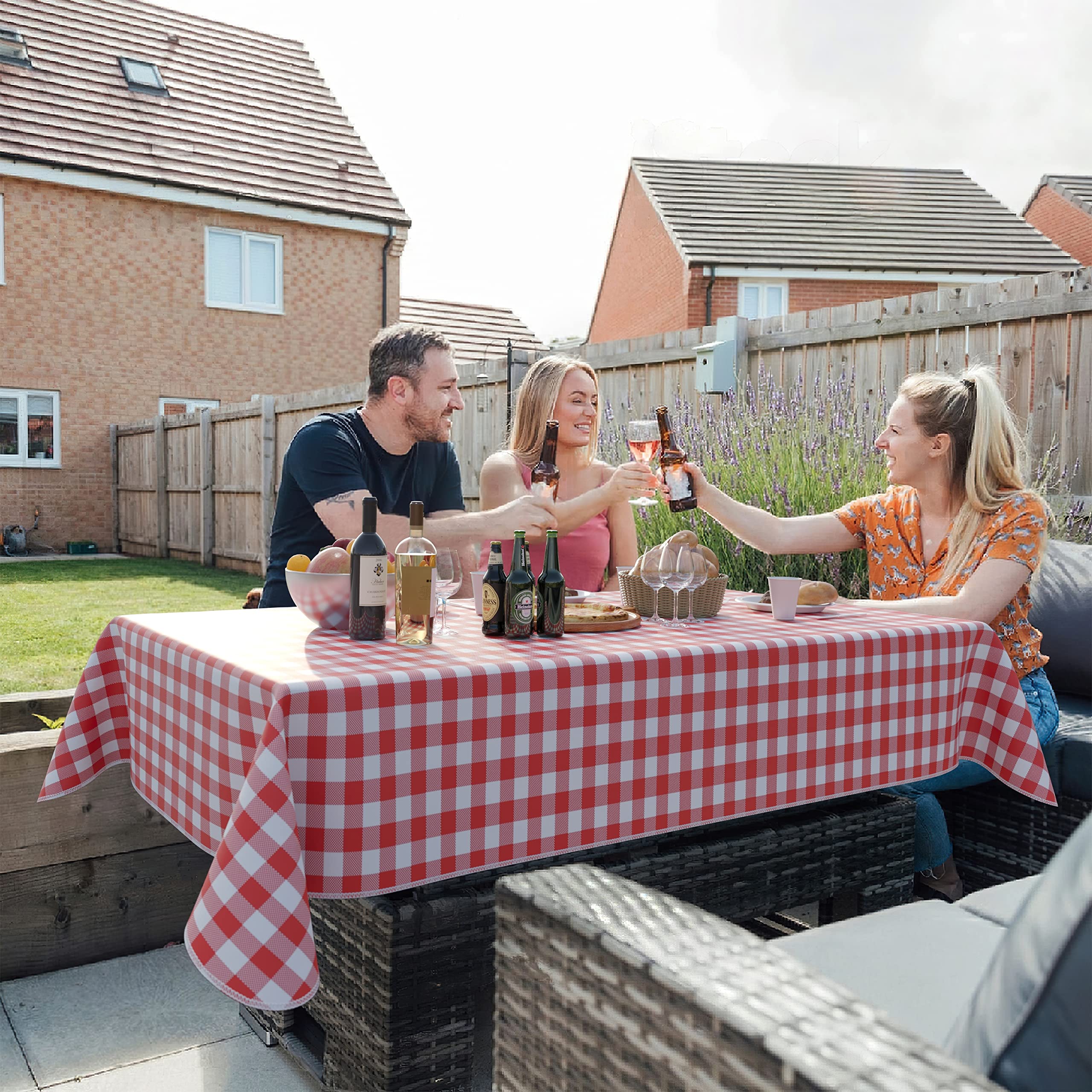 Red Gingham Flannel Backed Table Cover 54 In. x 108 In.