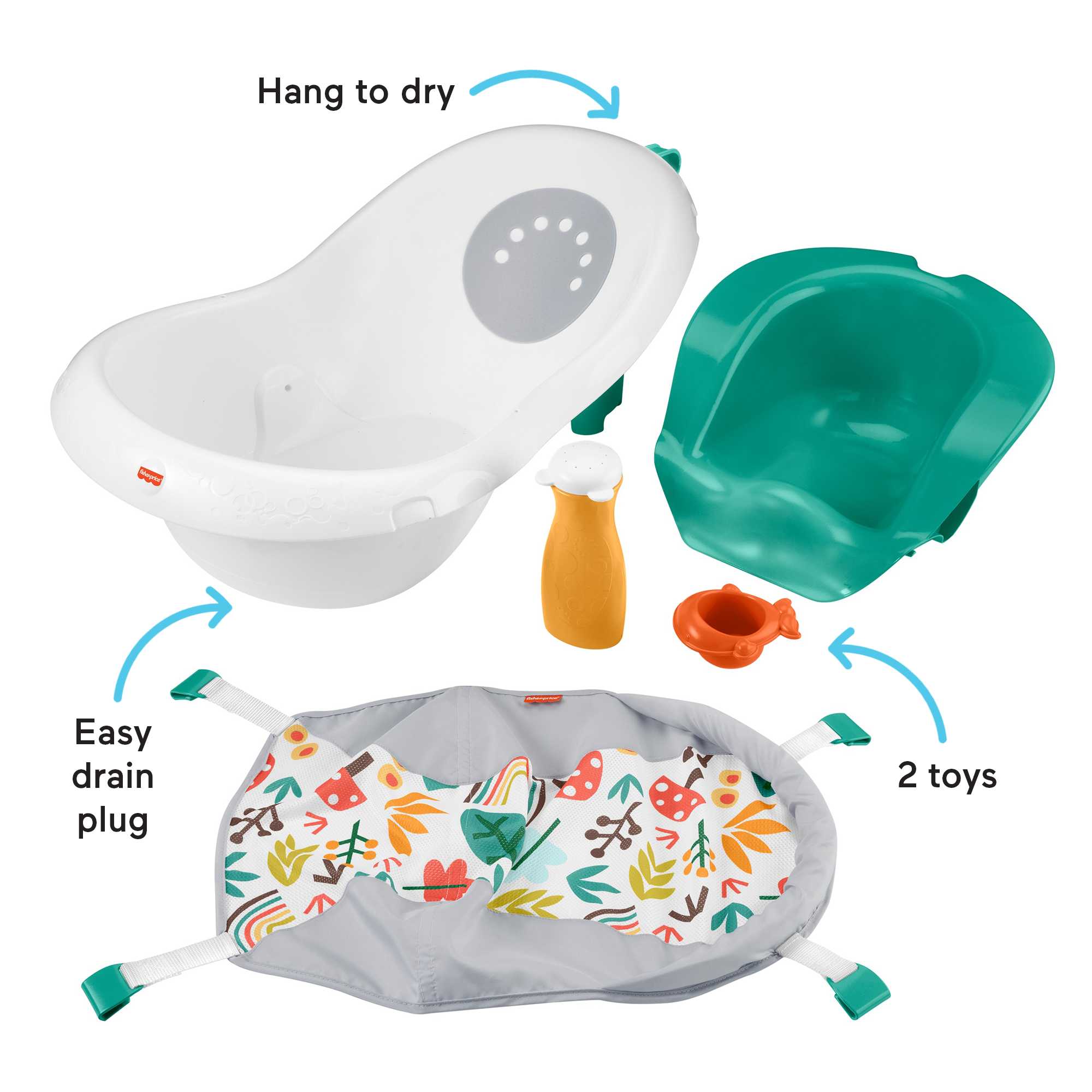 Fisher-Price 4-In-1 Sling ��n Seat Tub Baby To Toddler Bath With 2 Toys, Whimsical Forest