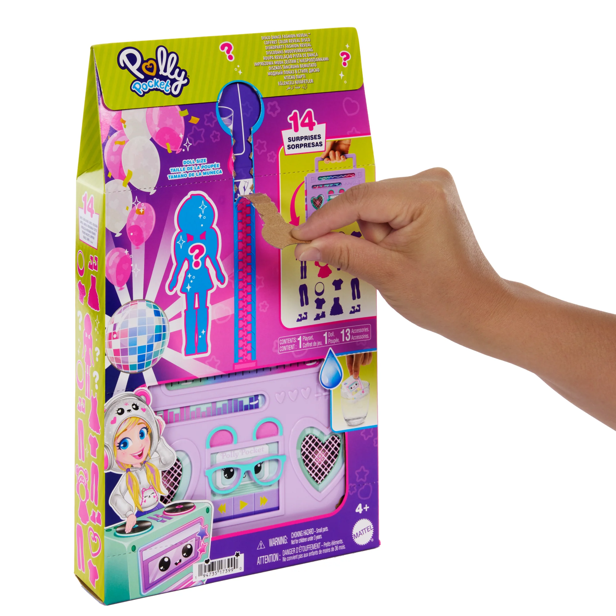 Polly Pocket Disco Dance Fashion Reveal Doll & Playset With Unboxing Surprises & Water Play