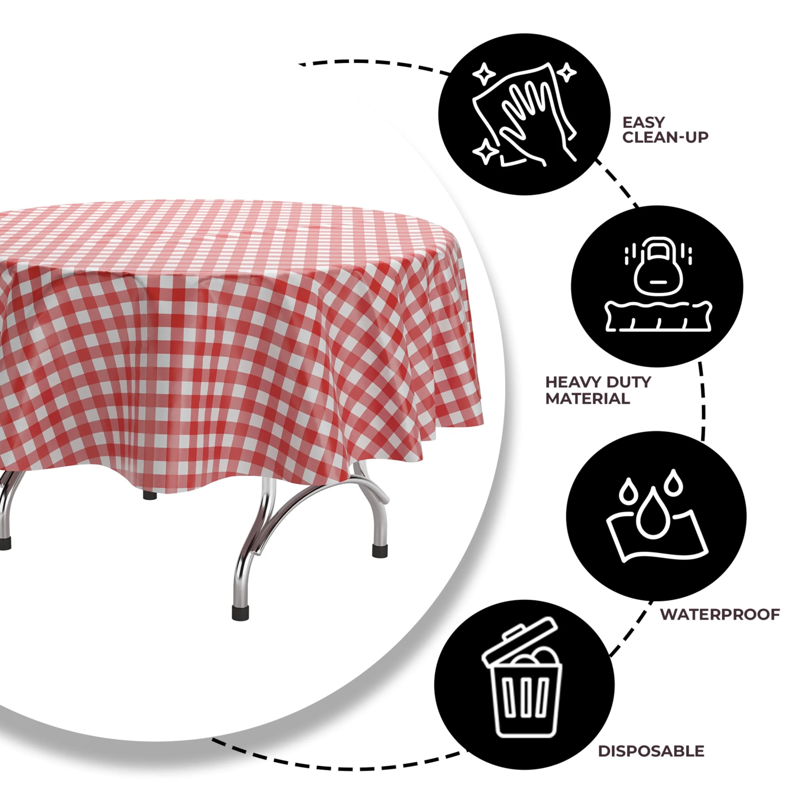 Round Red Gingham Table Cover