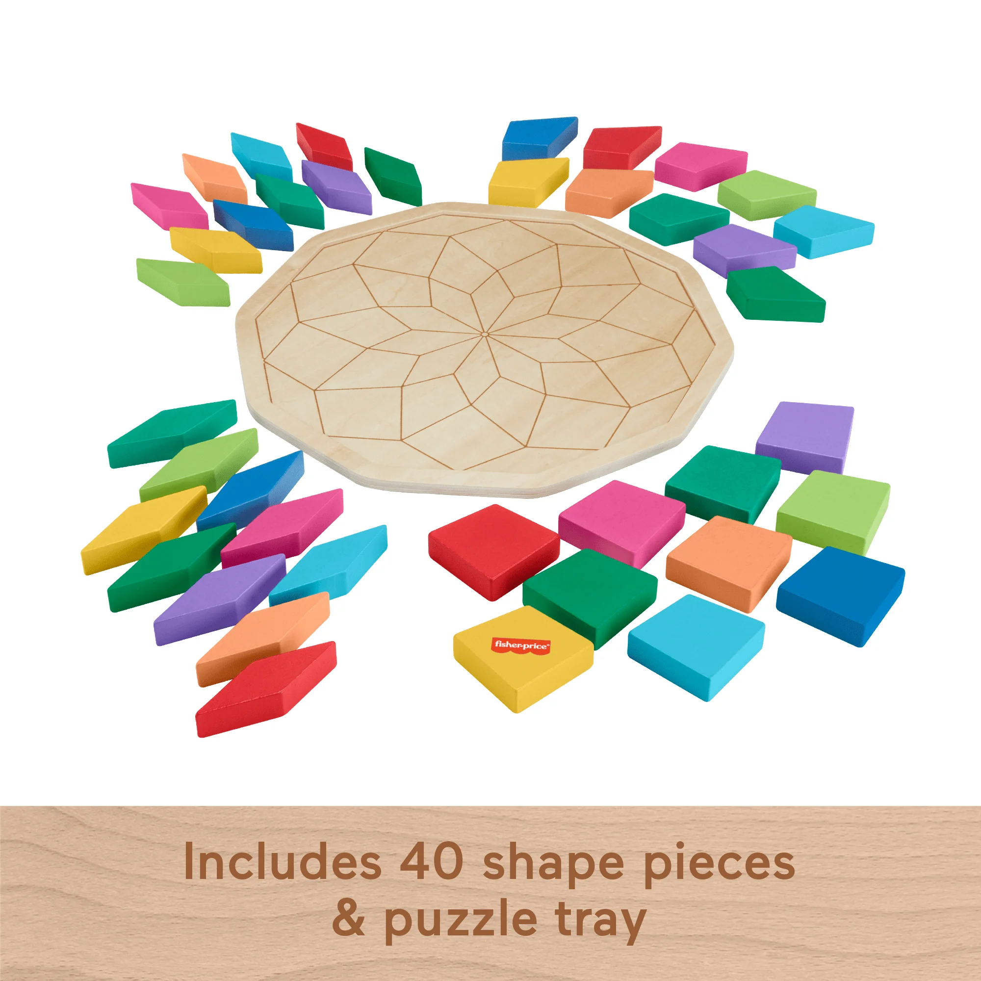 Fisher-Price Wooden Mandala Geometric Puzzle For Toddlers & Kids, 40 Wood Pieces