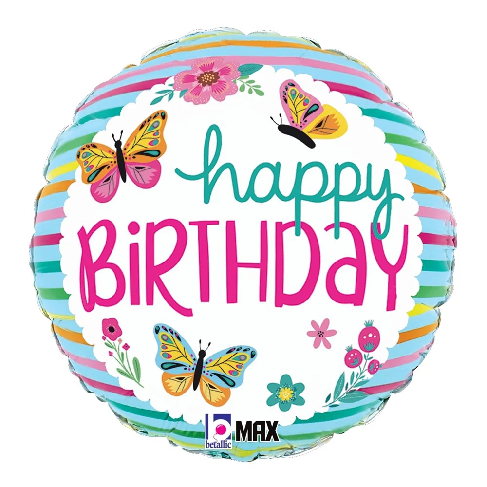 Betallic Birthday Colorful Butterflies 9 inch Foil Balloon 1ct