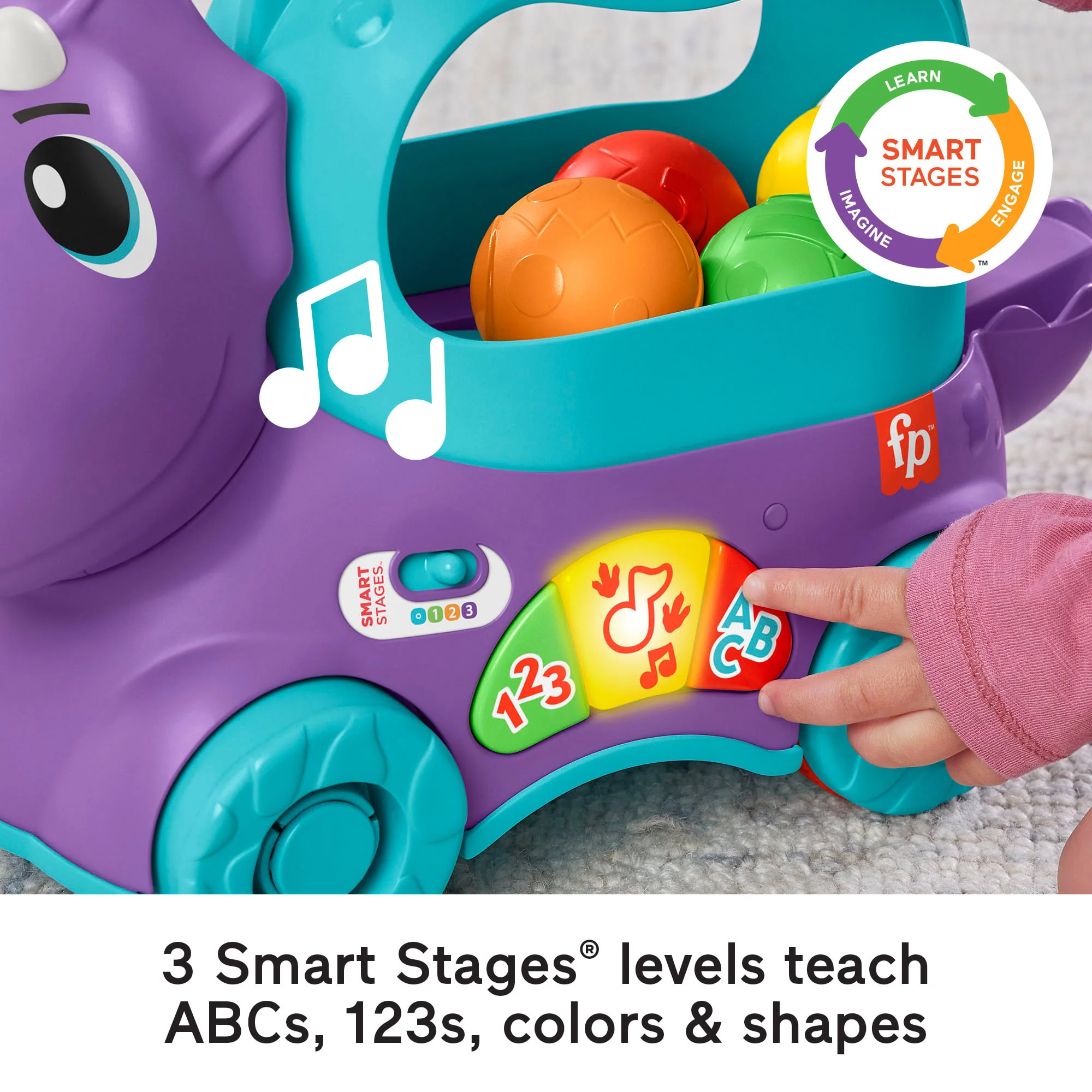 Fisher-Price Poppin�� Triceratops Dinosaur Interactive Musical Learning Toy For Toddlers, 4 Balls