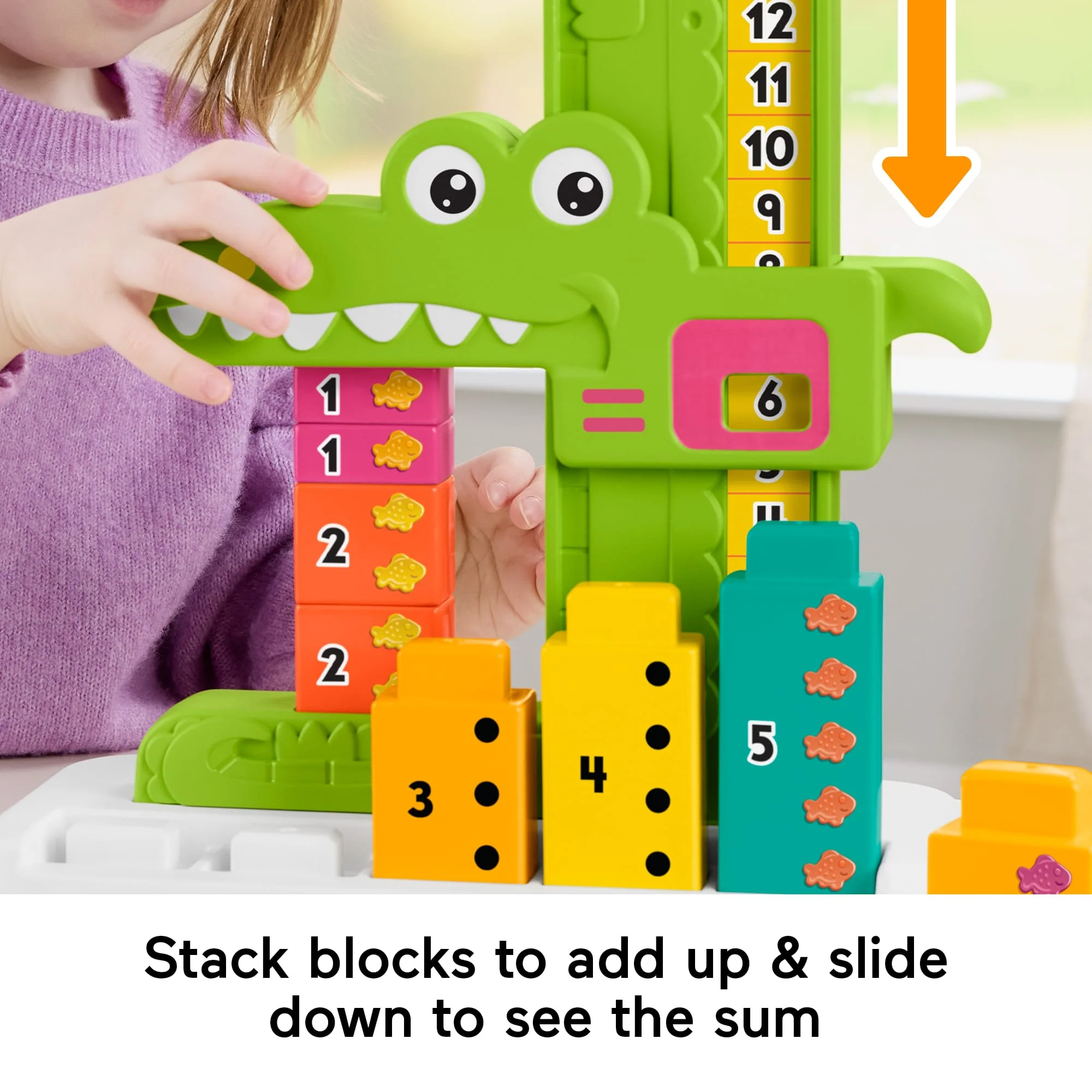 Fisher-Price Adding Alligator Educational Toy With 10 Stacking Blocks For Preschool Kids