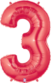 Betallic 3 Red 34 inch Shaped Foil Balloon Packaged 1ct