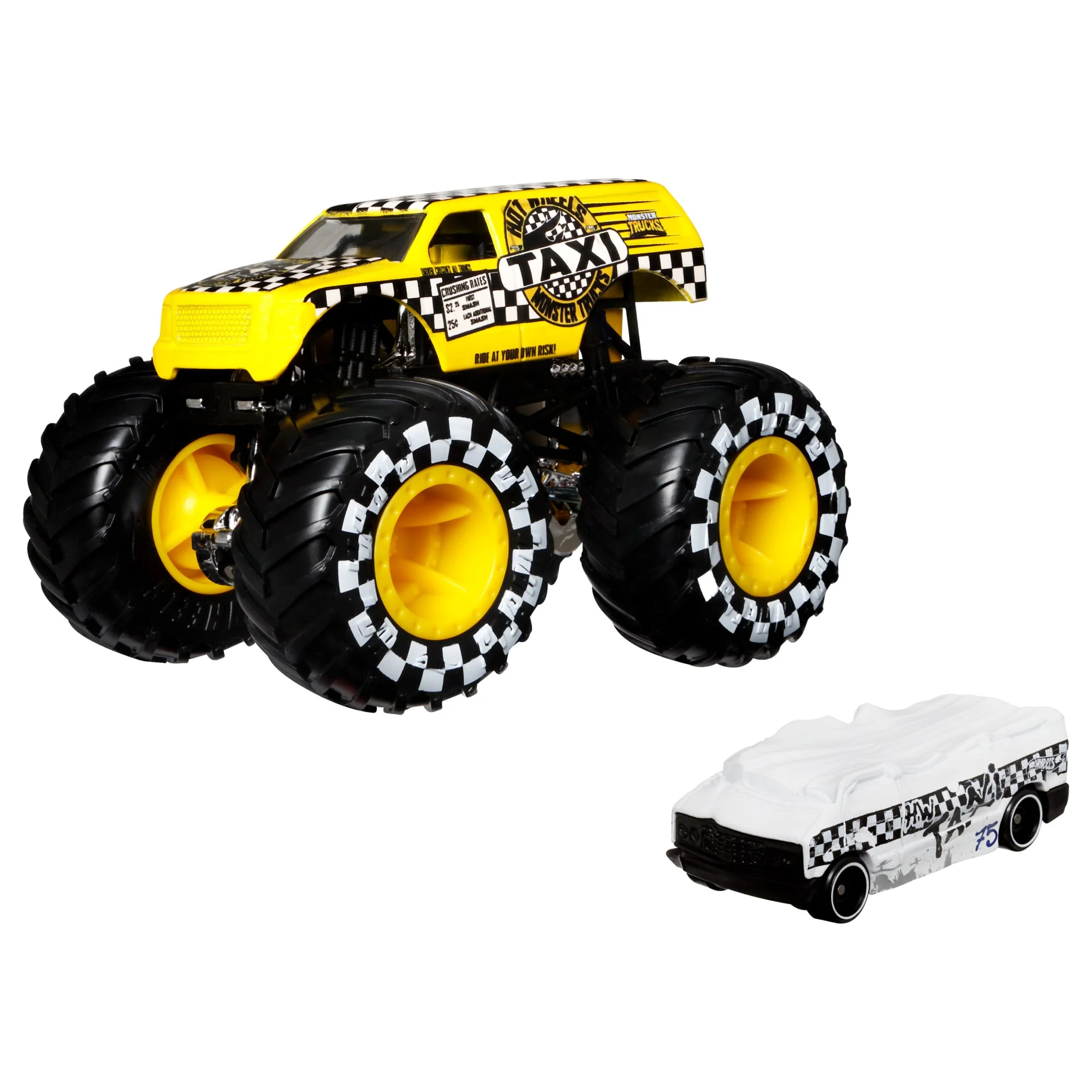 Hot Wheels Monster Trucks Ve��culo de Brinquedo Taxi Die Cast Blind Sided Taxi Crushed