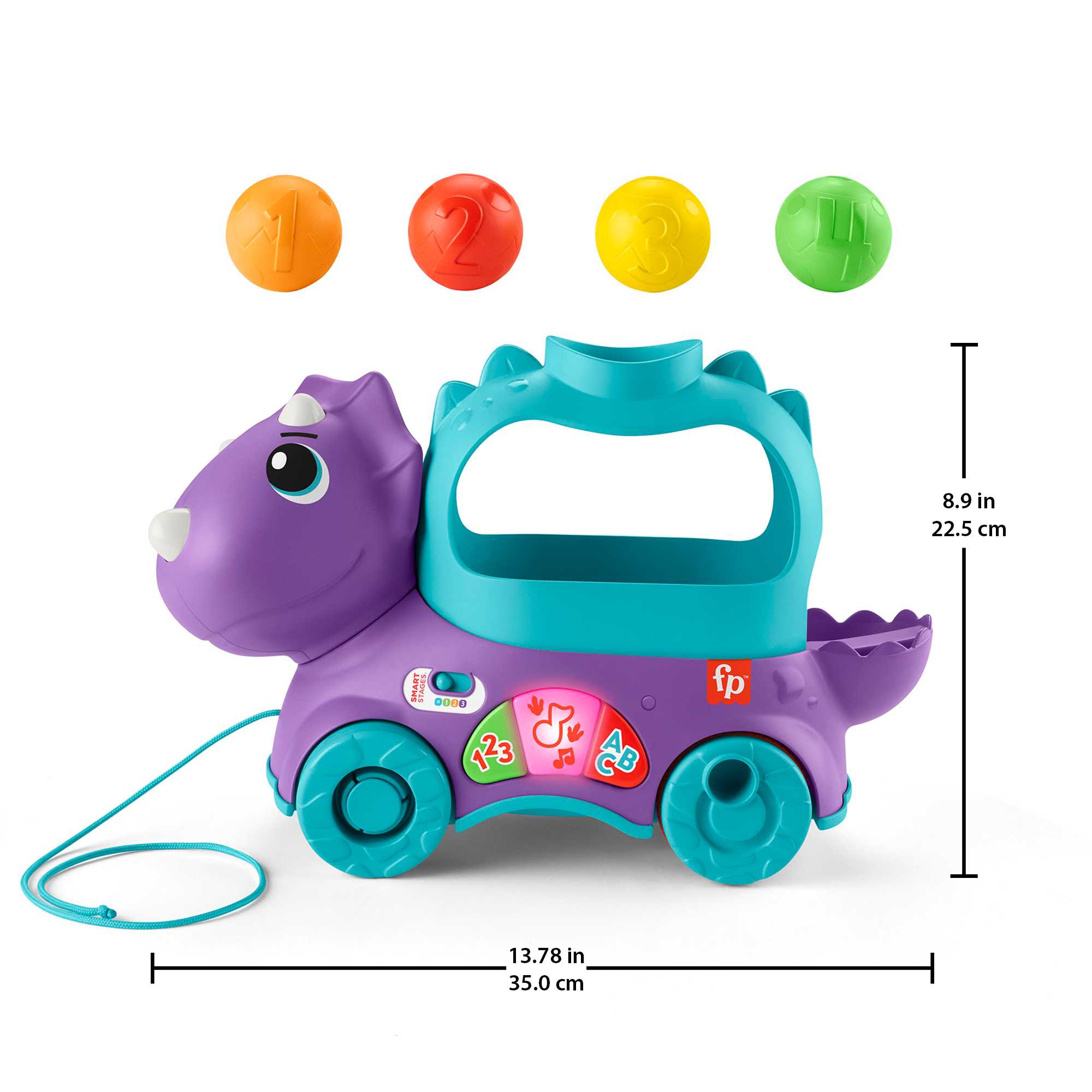 Fisher-Price Toddler Learning Toy, Dinosaur Pull Toy English & French Version, Poppin�� Triceratops