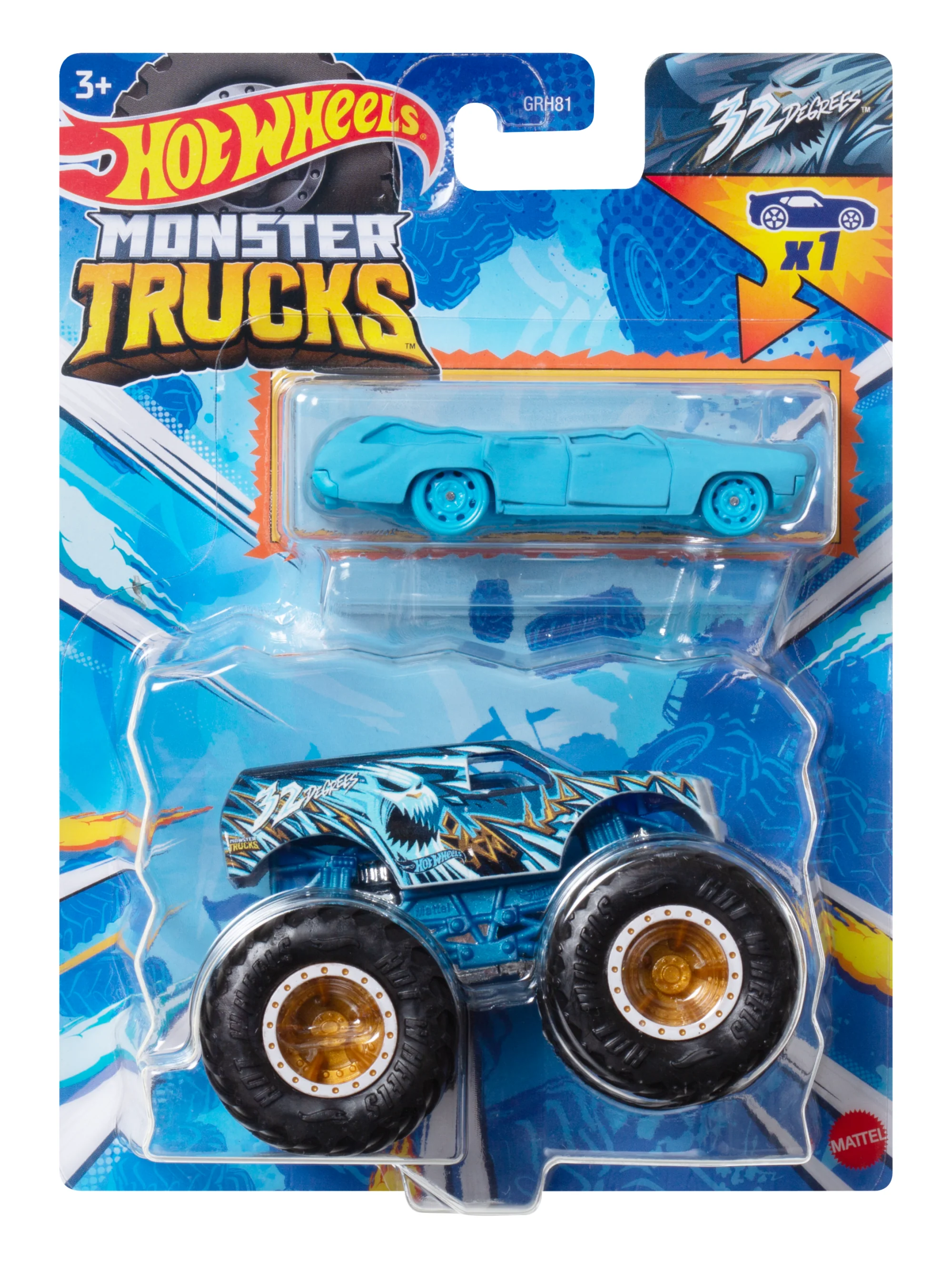 Hot Wheels Monster Trucks Veh��culo de Juguete Cami��n 32 Degrees SUV + Flat Iron (Aplastado)