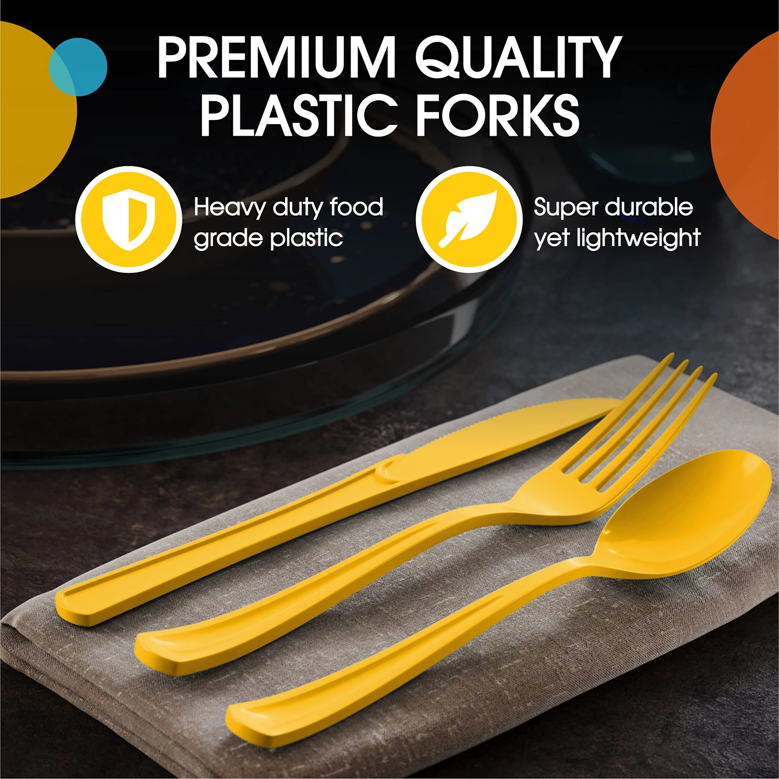 Yellow Cutlery Combo Set | 50 Forks 50 Spoons And 50 Knives
