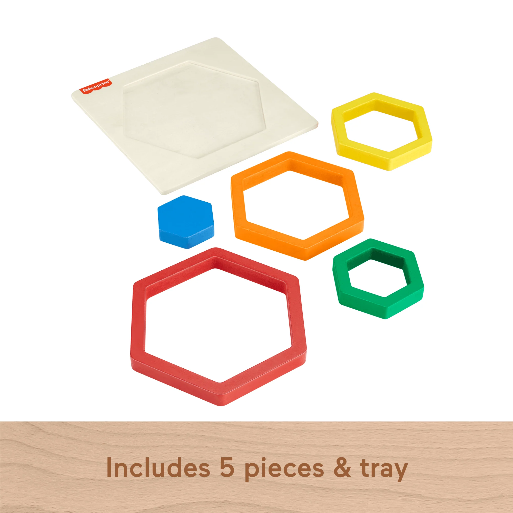 Fisher-Price Wooden Mini Rainbow Jigsaw Puzzle Hexagon For Toddlers & Kids, 5 Wood Pieces