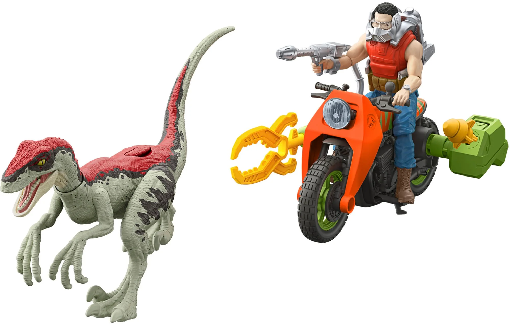 Jurassic Park ��93 Classic Dennis Nedry Action Figure, Motorcycle & Dinosaur Toy Set, 3.75-in Scale