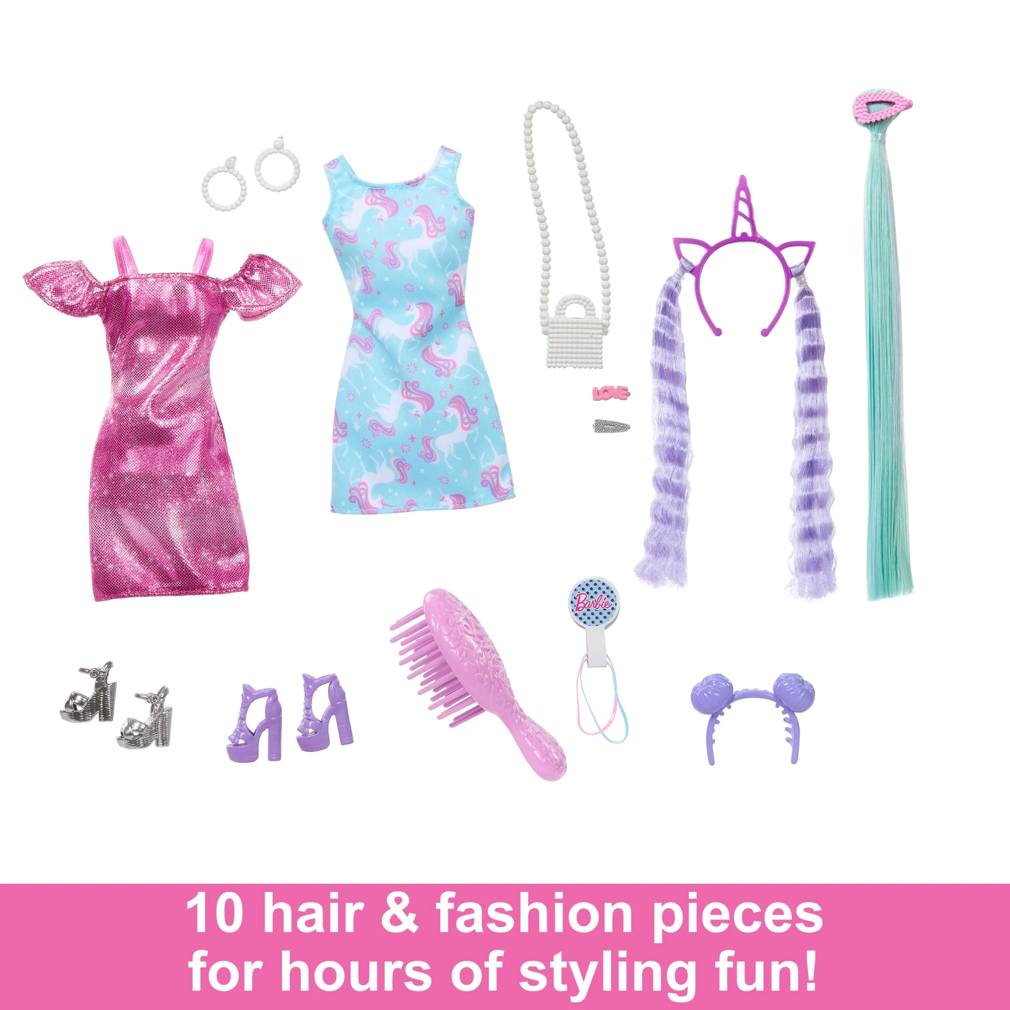 Barbie Fun & Fancy Hair Doll With Extra-Long Colorful Black Hair And Styling Accessories